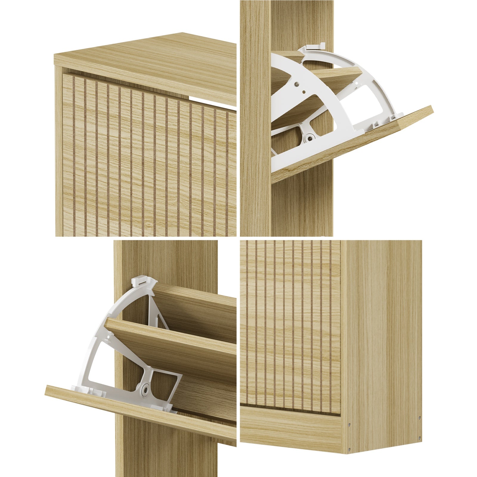 Oikiture Shoe Rack Storage Cabinet Organiser Drawers 3 Doors Natural - Sunyee