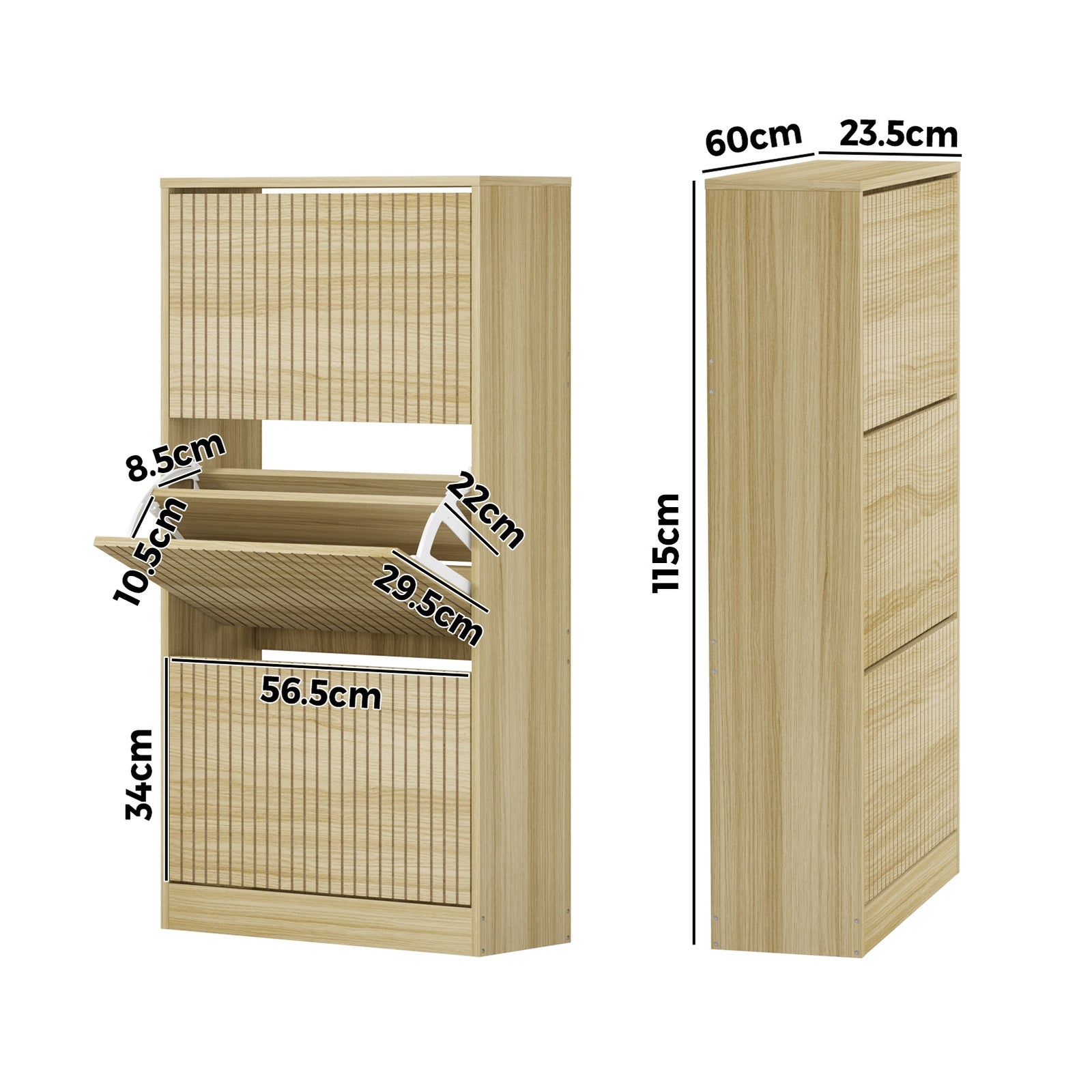 Oikiture Shoe Rack Storage Cabinet Organiser Drawers 3 Doors Natural - Sunyee