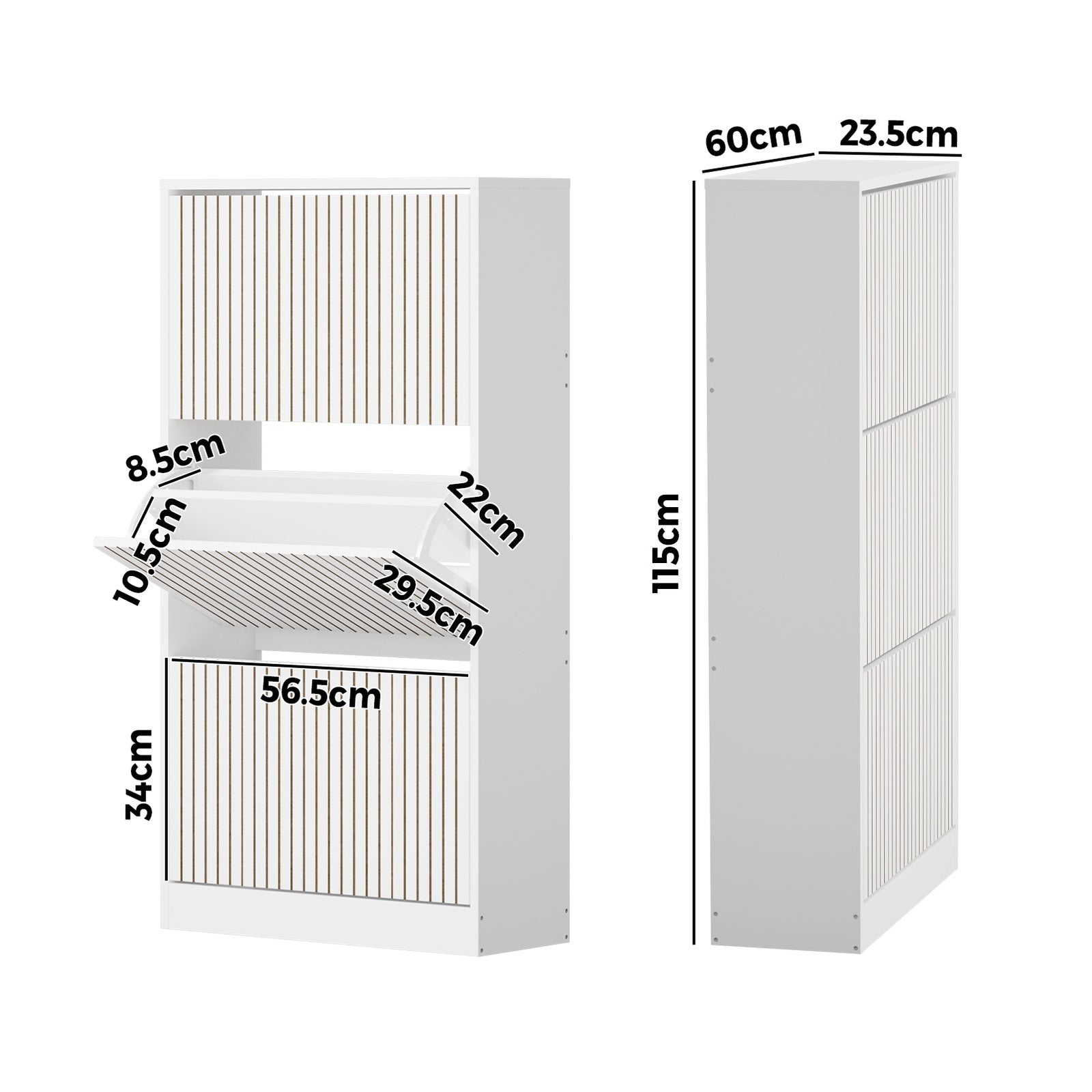 Oikiture Shoe Rack Storage Cabinet Organiser Drawers 3 Doors White - Sunyee