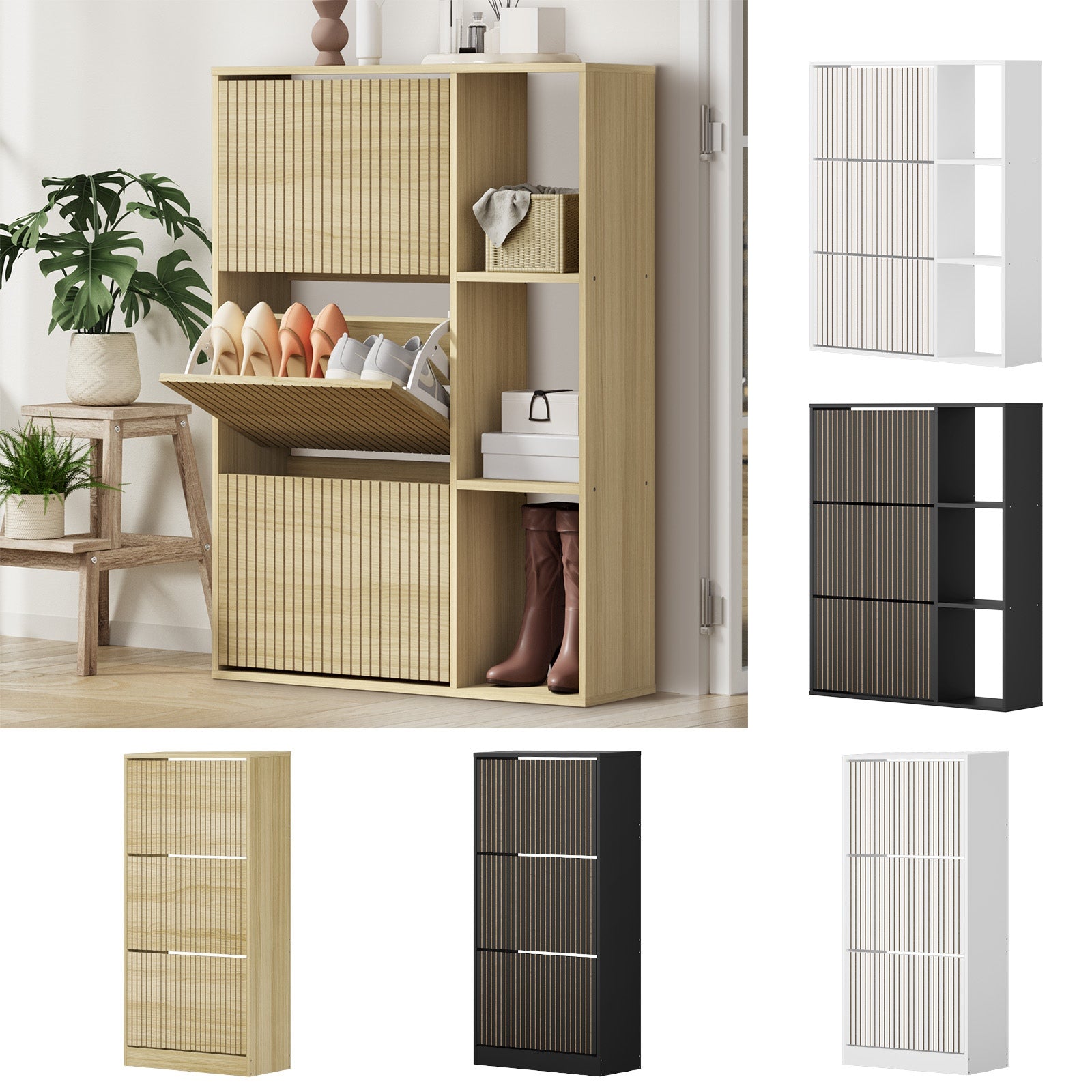 Oikiture Shoe Rack Storage Cabinet Organiser Shelf 3 Doors 30 Pairs - Sunyee