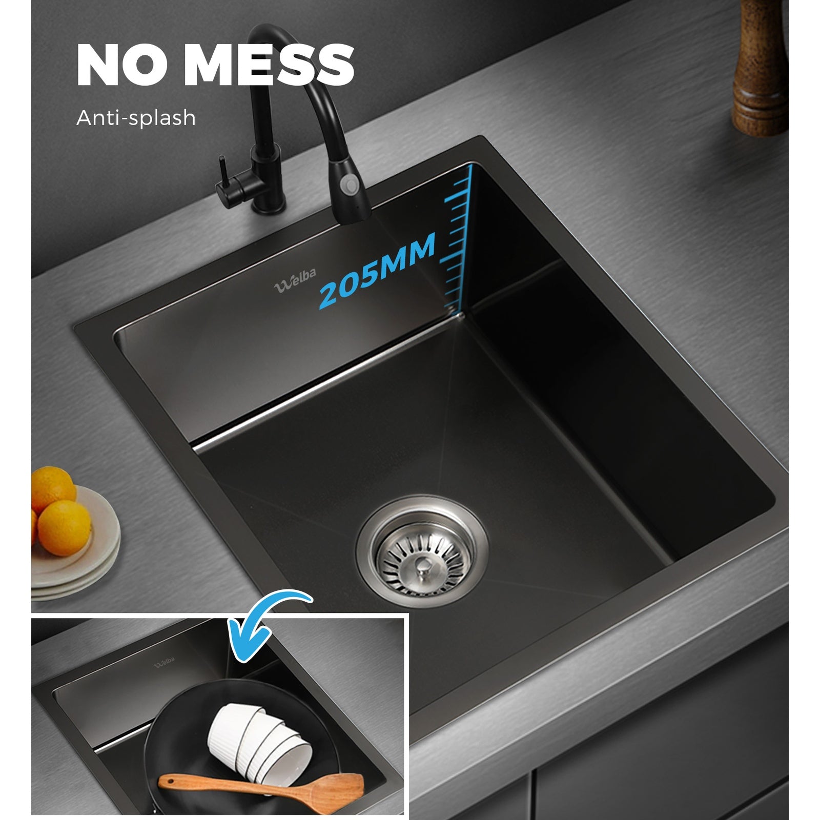 Welba Stainless Steel Kitchen Sink Bathroom Laundry Under/Top Mount Single Bowl - Sunyee