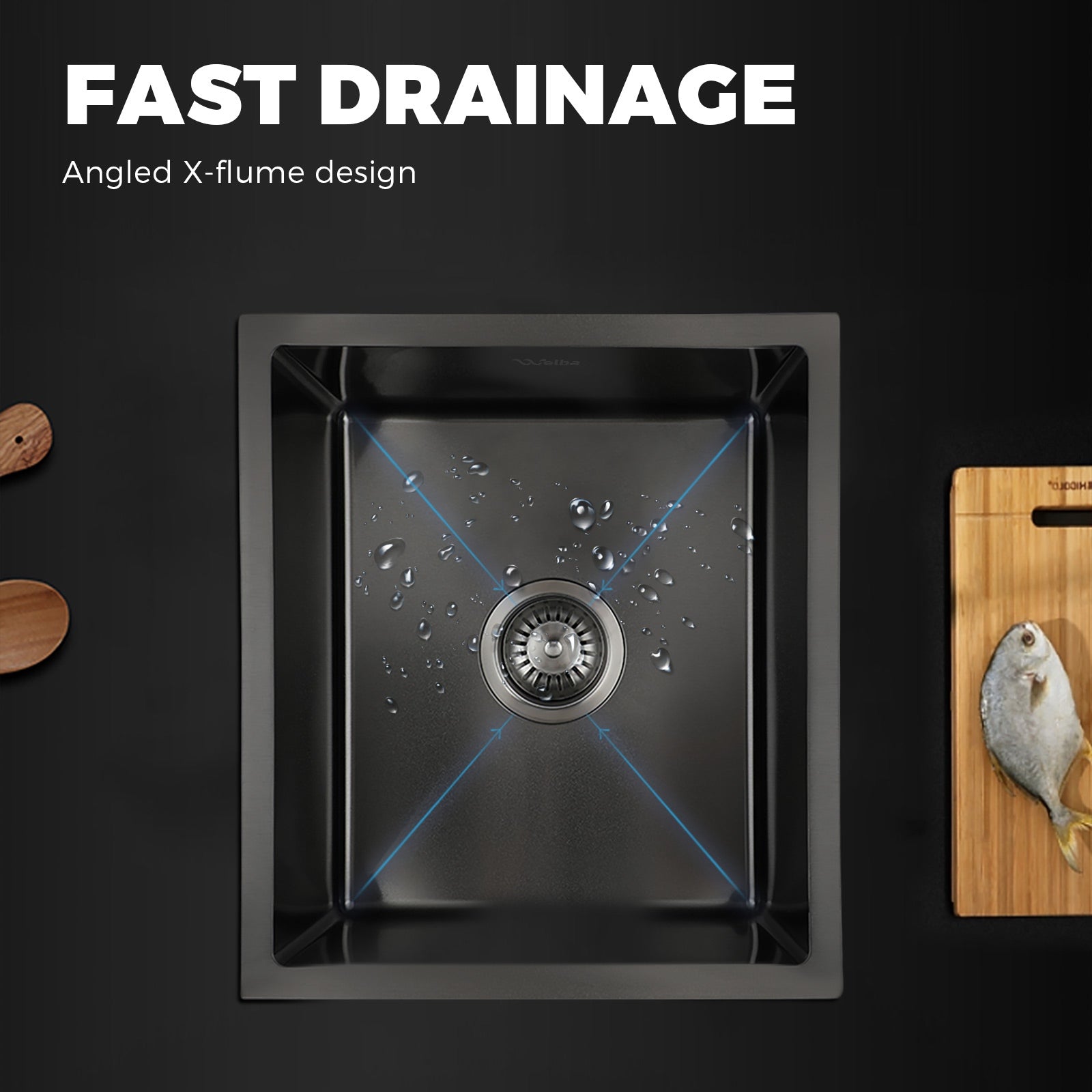 Welba Stainless Steel Kitchen Sink Bathroom Laundry Under/Top Mount Single Bowl - Sunyee