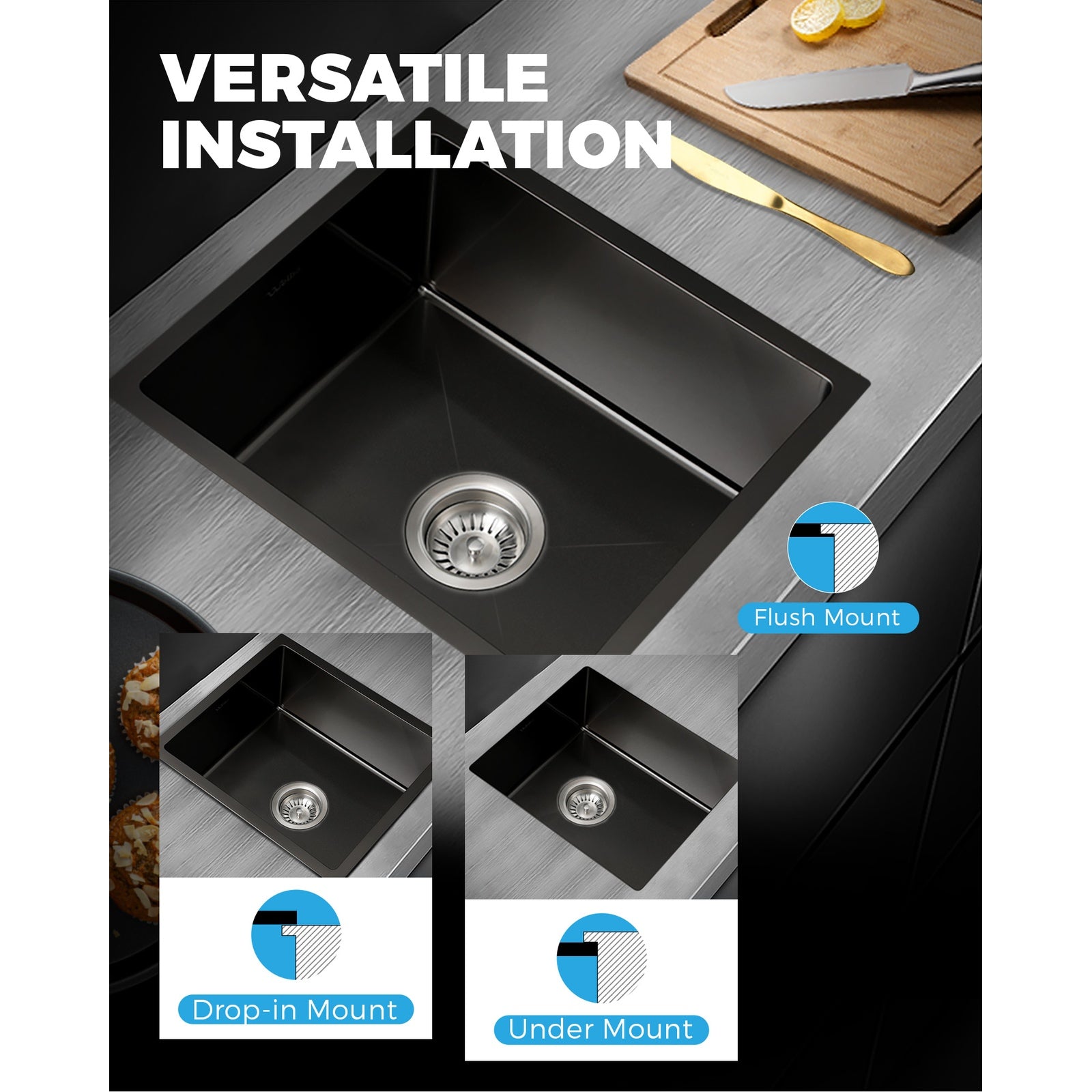 Welba Stainless Steel Kitchen Sink Bathroom Laundry Under/Top Mount Single Bowl - Sunyee