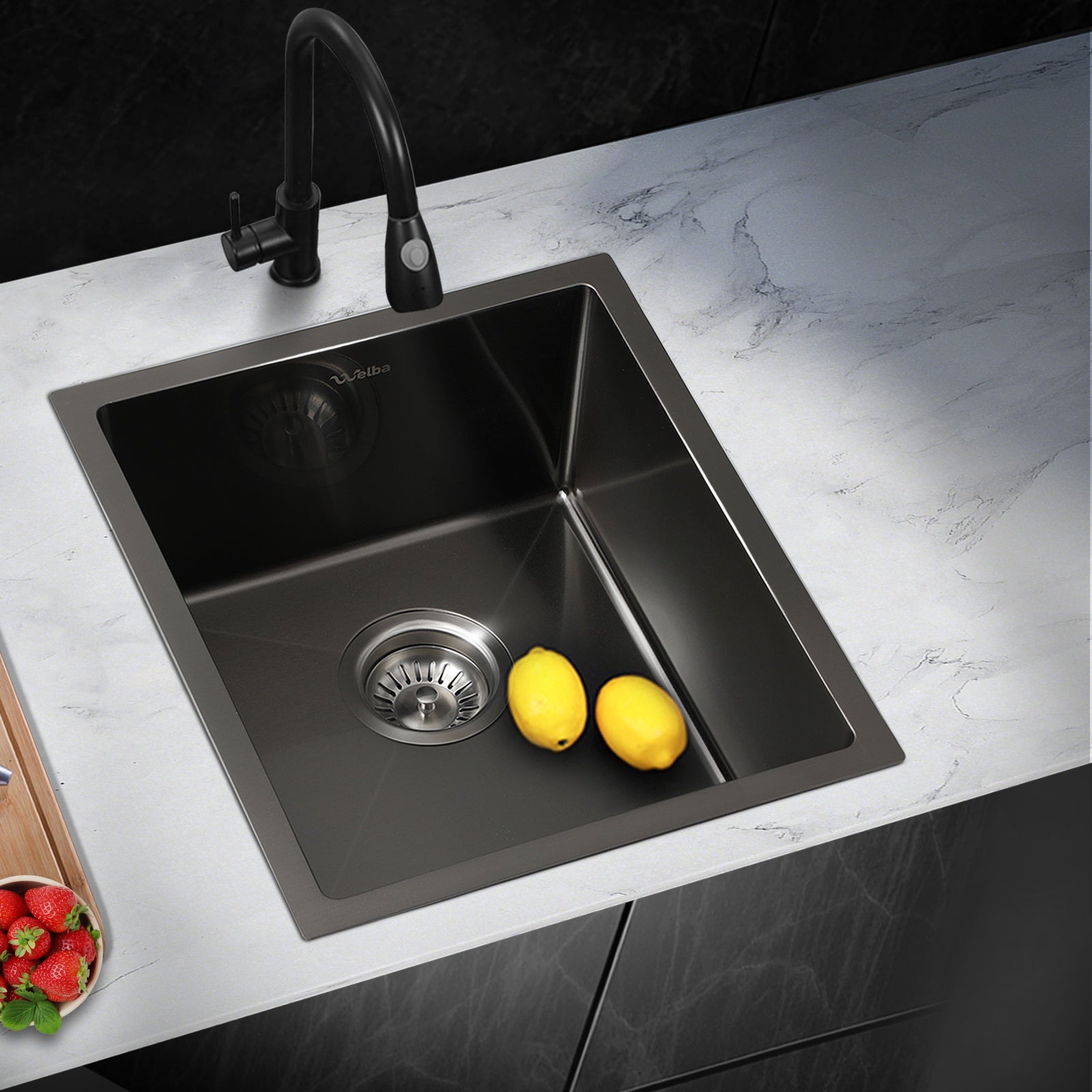 Welba Stainless Steel Kitchen Sink Bathroom Laundry Under/Top Mount Single Bowl - Sunyee