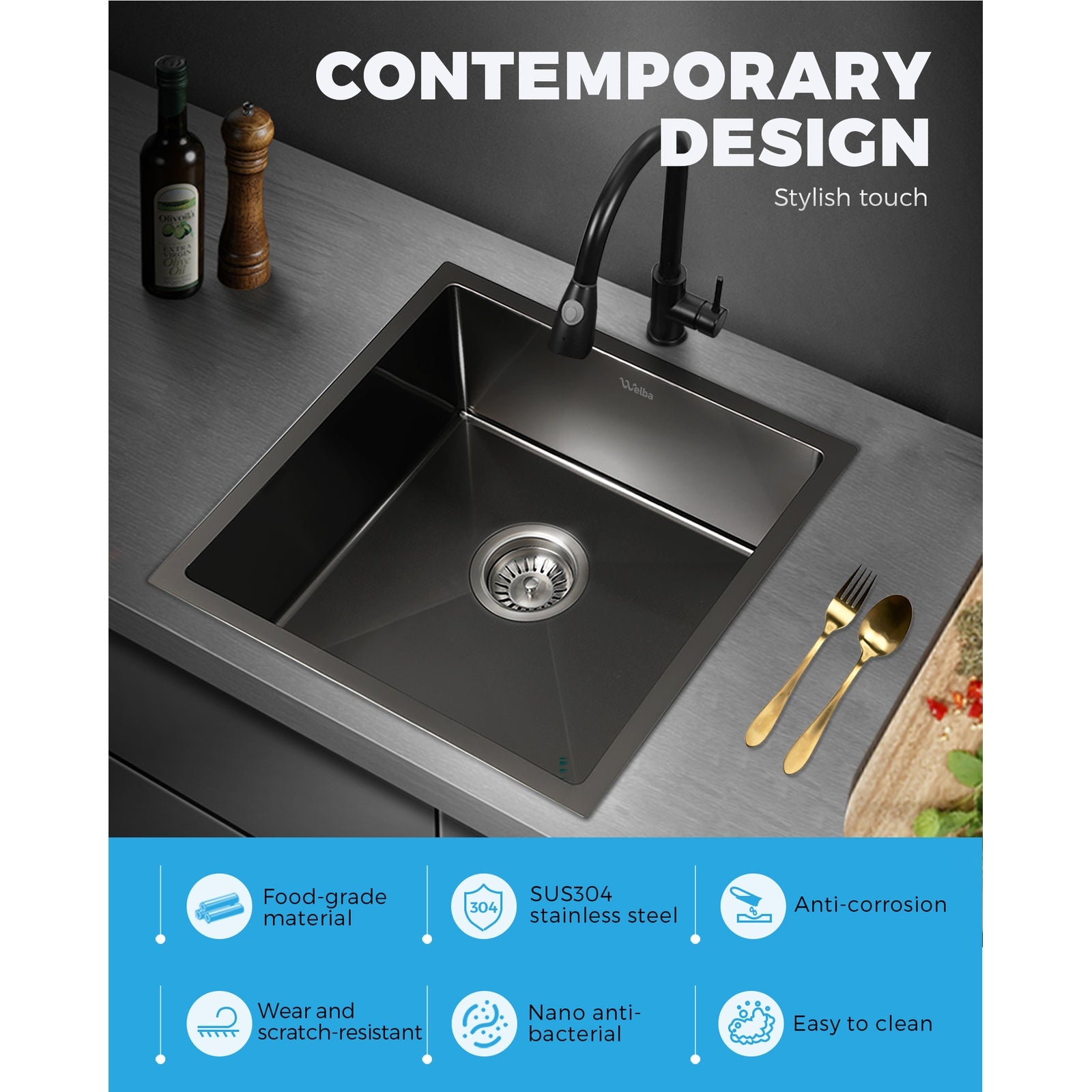 Welba Kitchen Sink Stainless Steel Laundry Sink Under/Top Mount Single Bowl - Sunyee