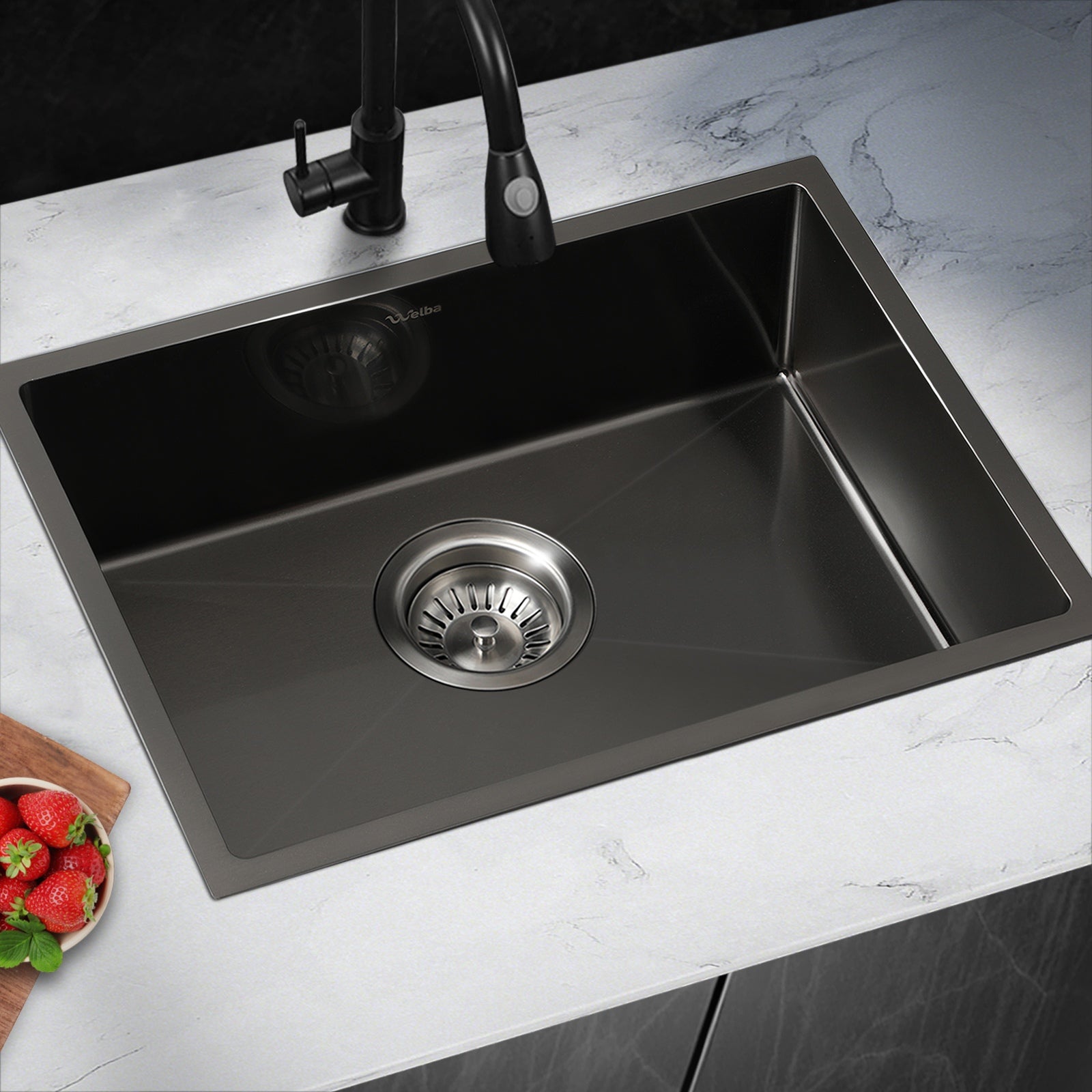 Welba Kitchen Sink Stainless Steel Bathroom Laundry Basin Single Black 45X30CM - Sunyee