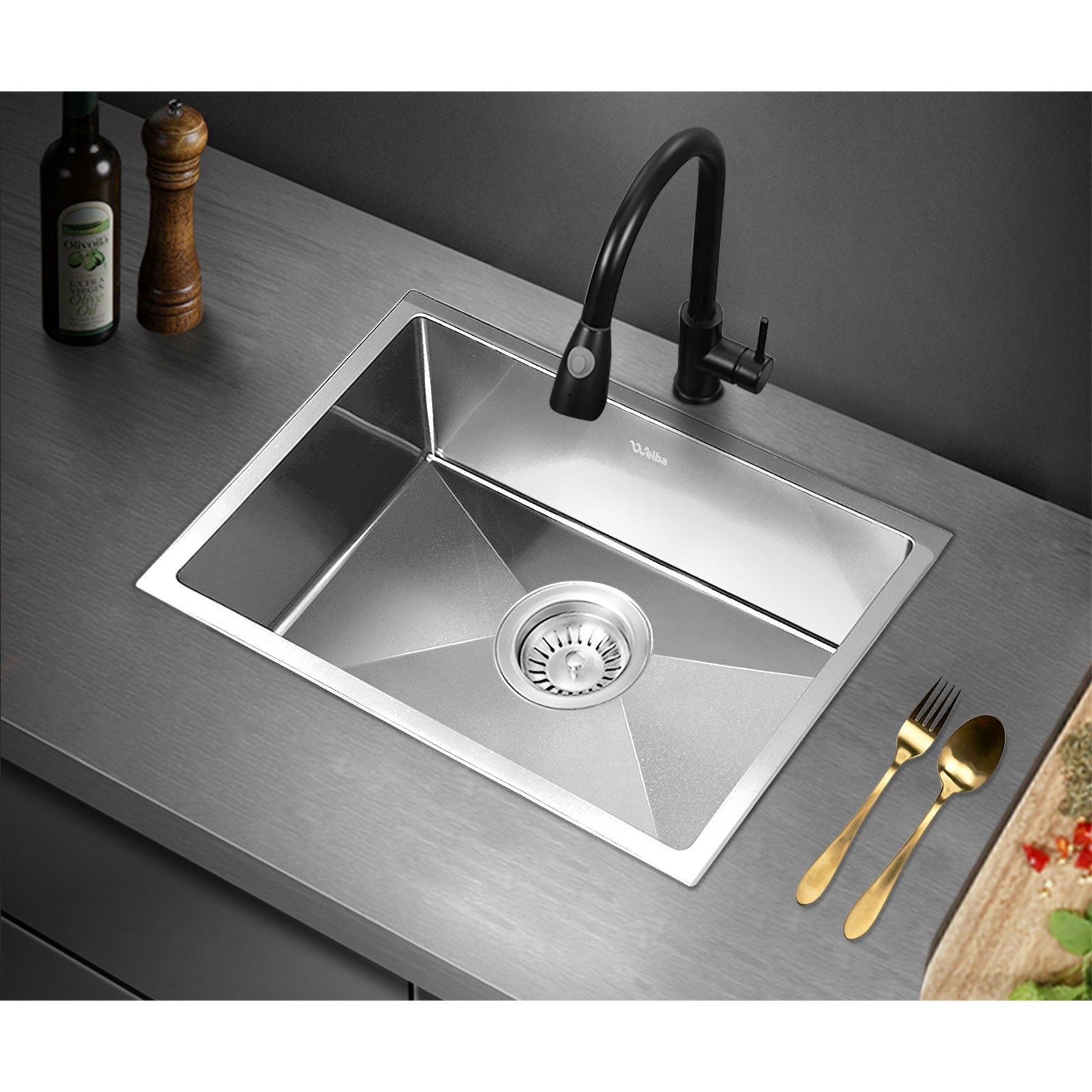 Welba Kitchen Sink Stainless Steel Bathroom Laundry Basin Single Silver 45X30CM - Sunyee