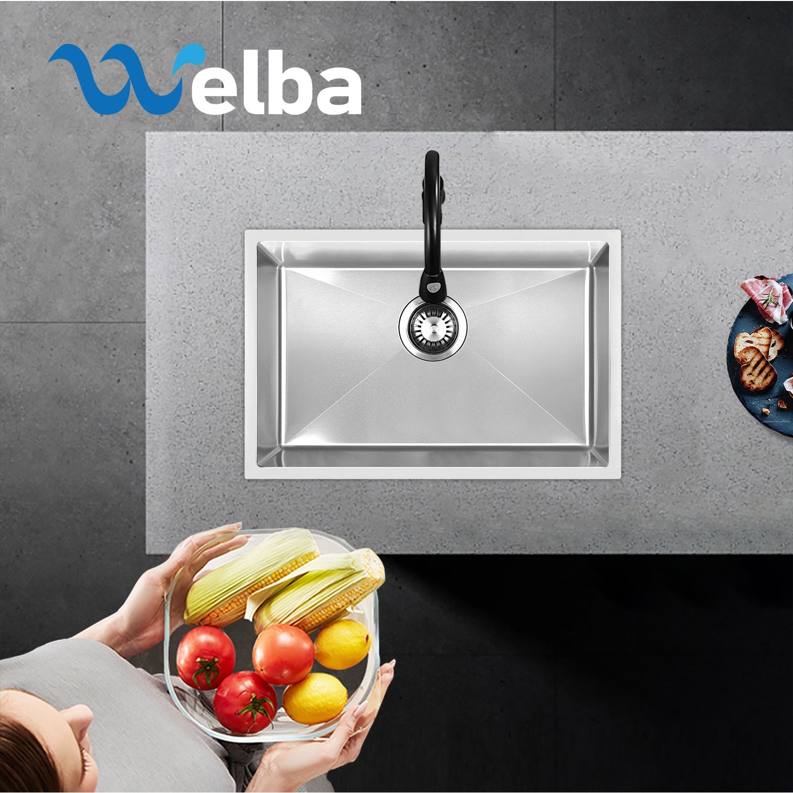 Welba Kitchen Sink Stainless Steel Bathroom Laundry Basin Single Silver 60X45CM - Sunyee