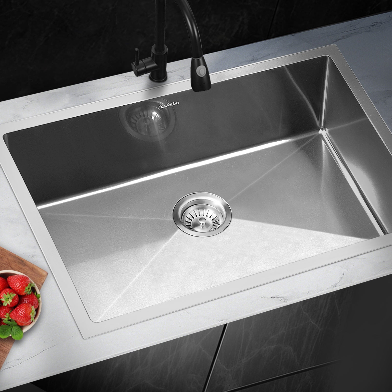 Welba Kitchen Sink Stainless Steel Bathroom Laundry Basin Single Silver 70X45CM - Sunyee