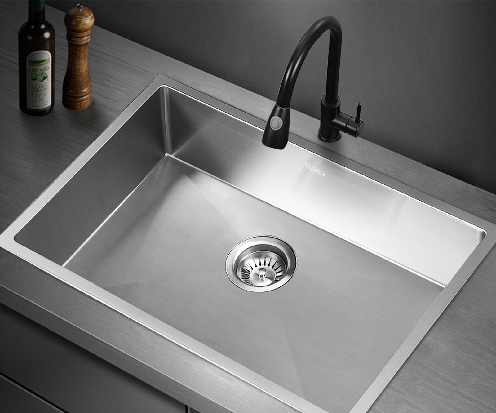 Welba Kitchen Sink Stainless Steel Bathroom Laundry Basin Single Silver 70X45CM - Sunyee