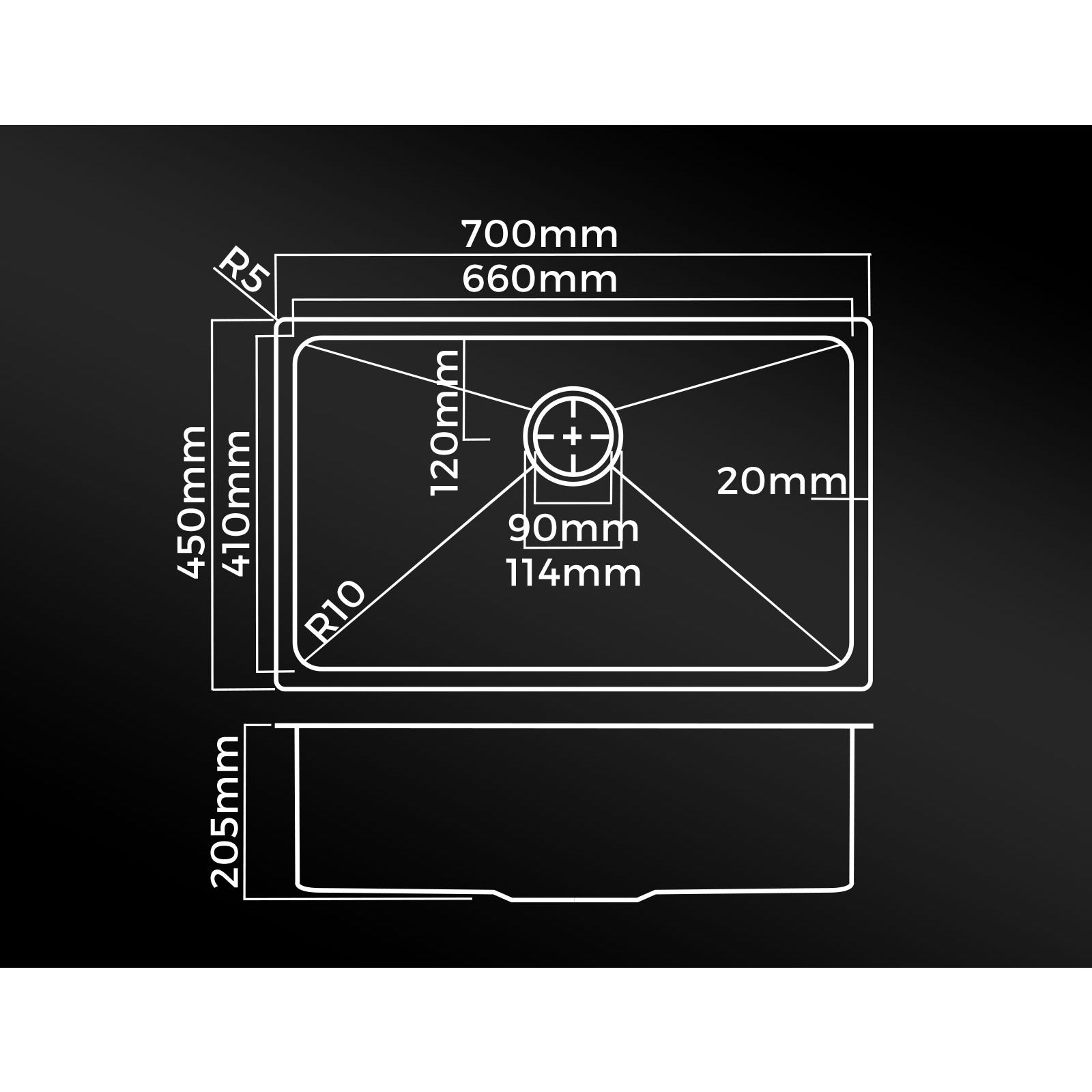 Welba Kitchen Sink Stainless Steel Bathroom Laundry Basin Single Silver 70X45CM - Sunyee