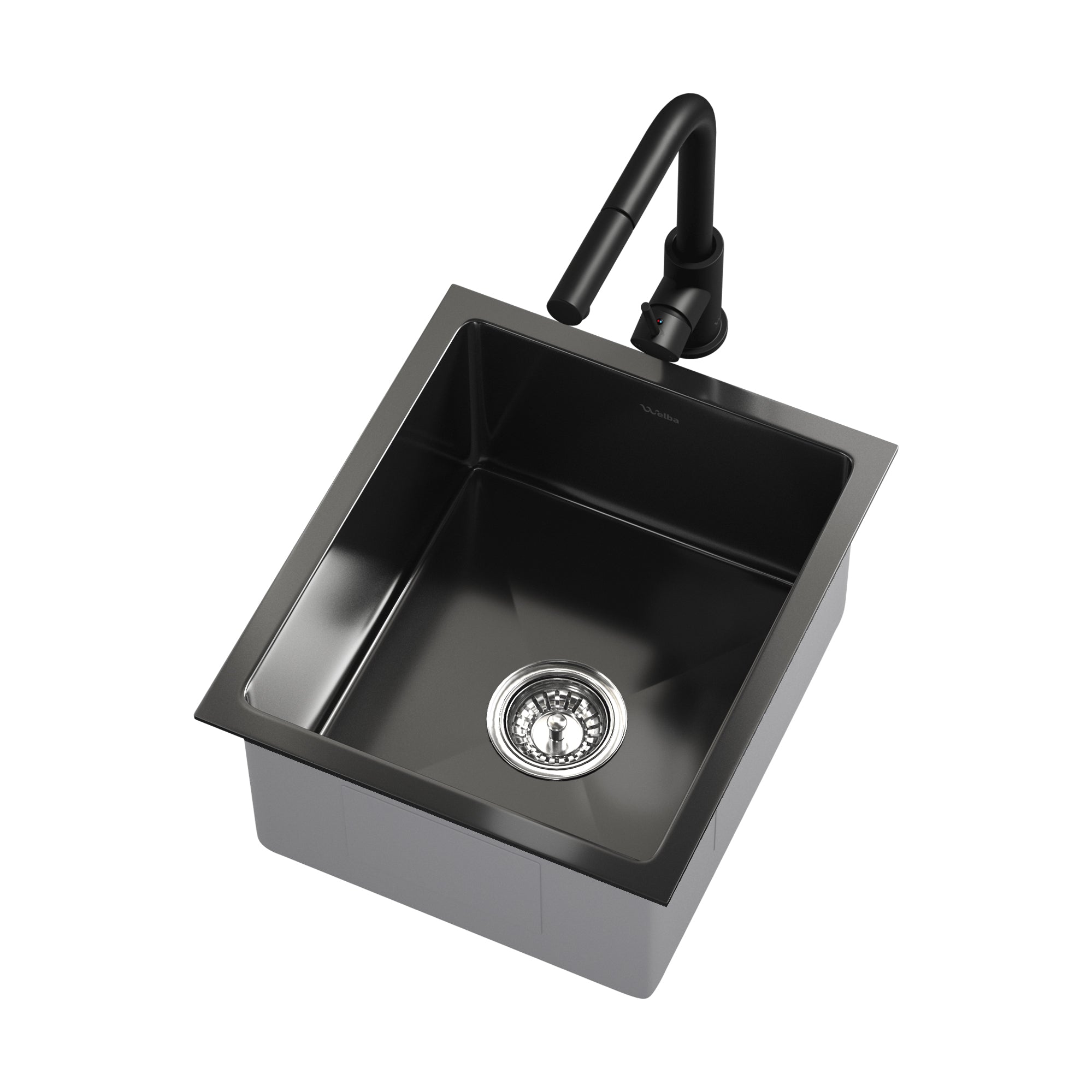 Welba Kitchen Sink 44X38CM With Pull Out Mixer Tap Stainless Steel Basin Black - Sunyee