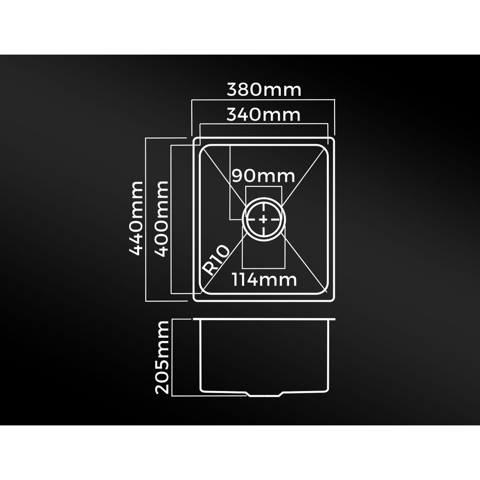 Welba Kitchen Sink 44X38CM Stainless Steel Single Bowl Basin With Waste Black - Sunyee