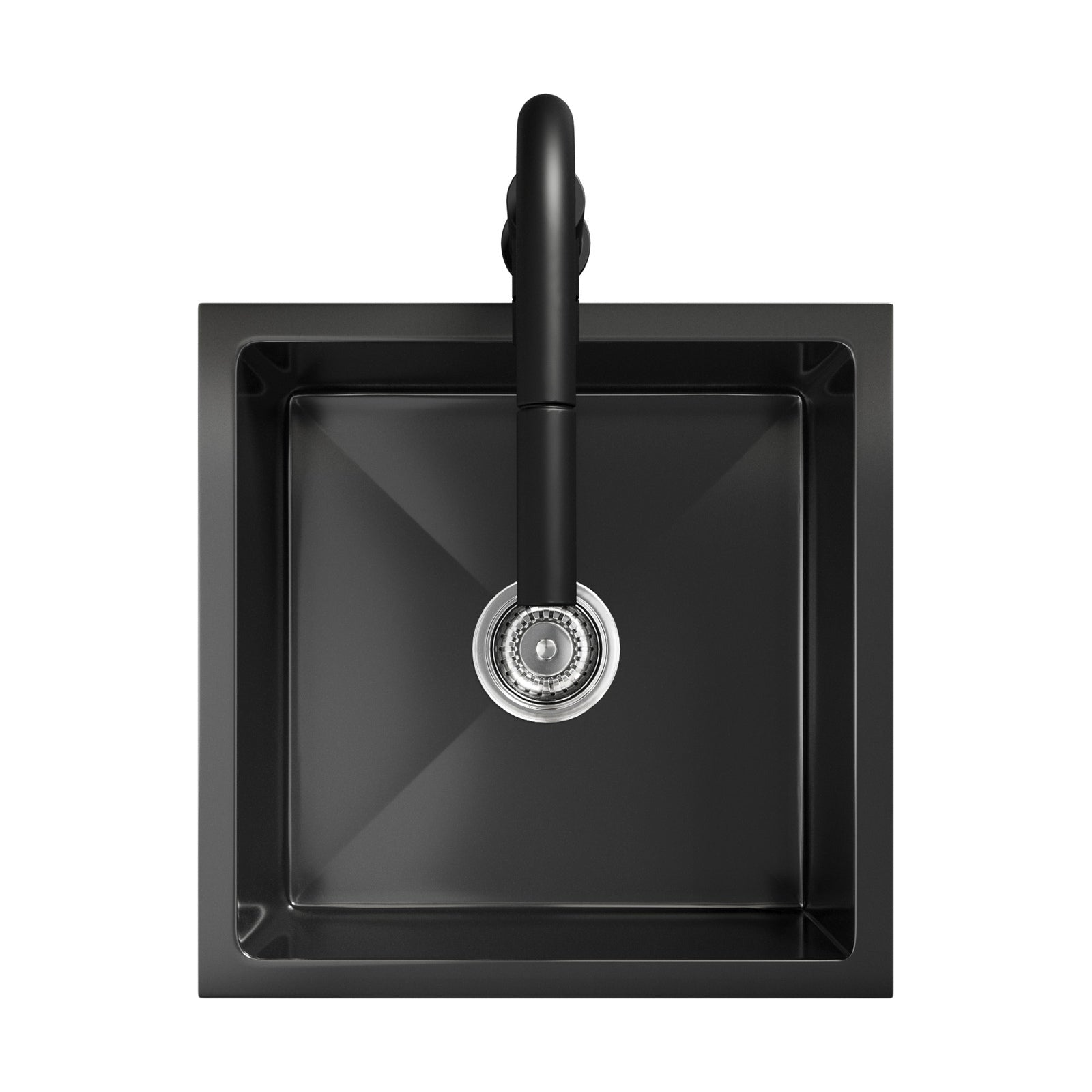 Welba Kitchen Sink 44X44CM With Pull Out Mixer Tap Stainless Steel Basin Black - Sunyee