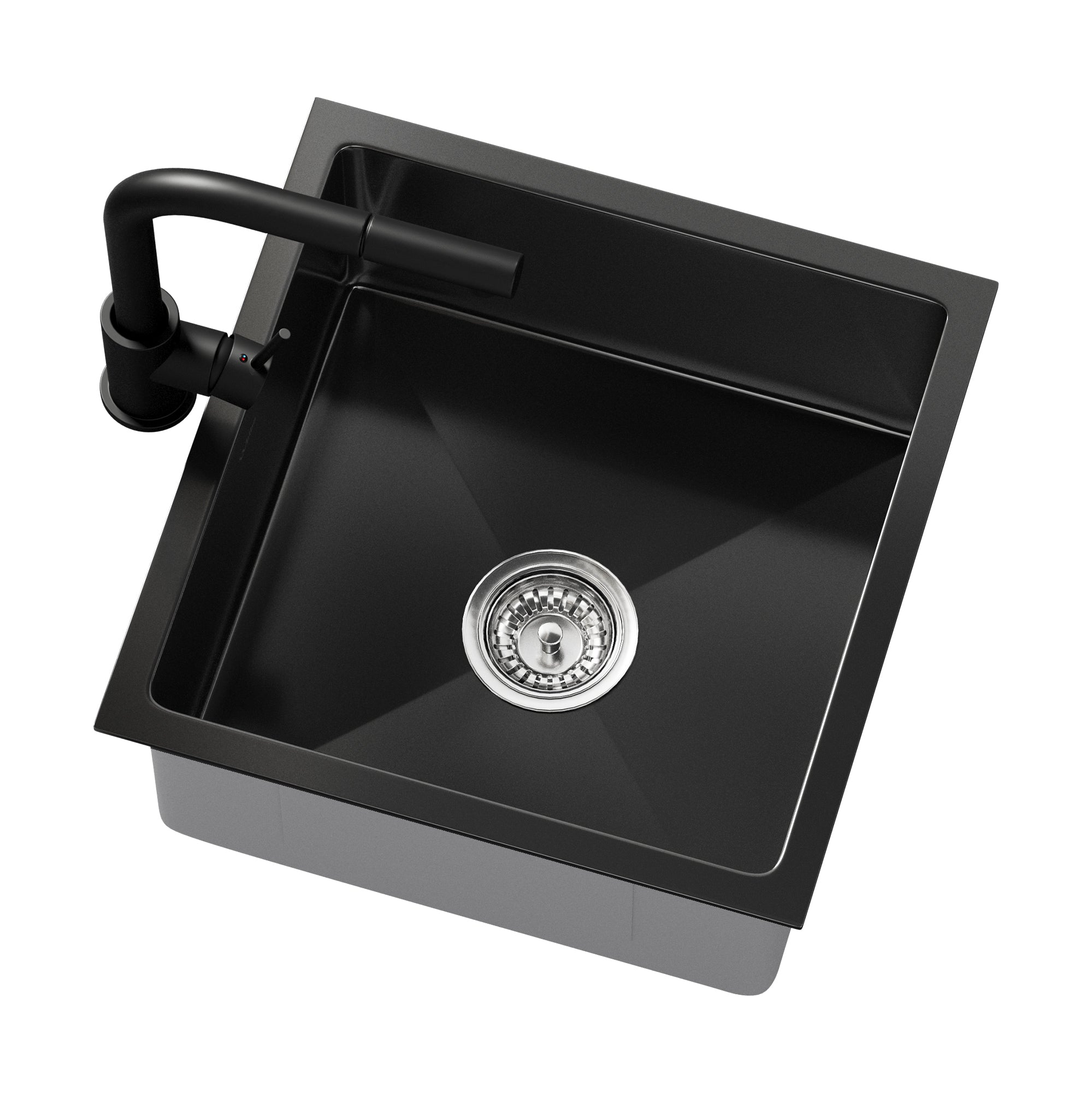 Welba Kitchen Sink 44X44CM With Pull Out Mixer Tap Stainless Steel Basin Black - Sunyee
