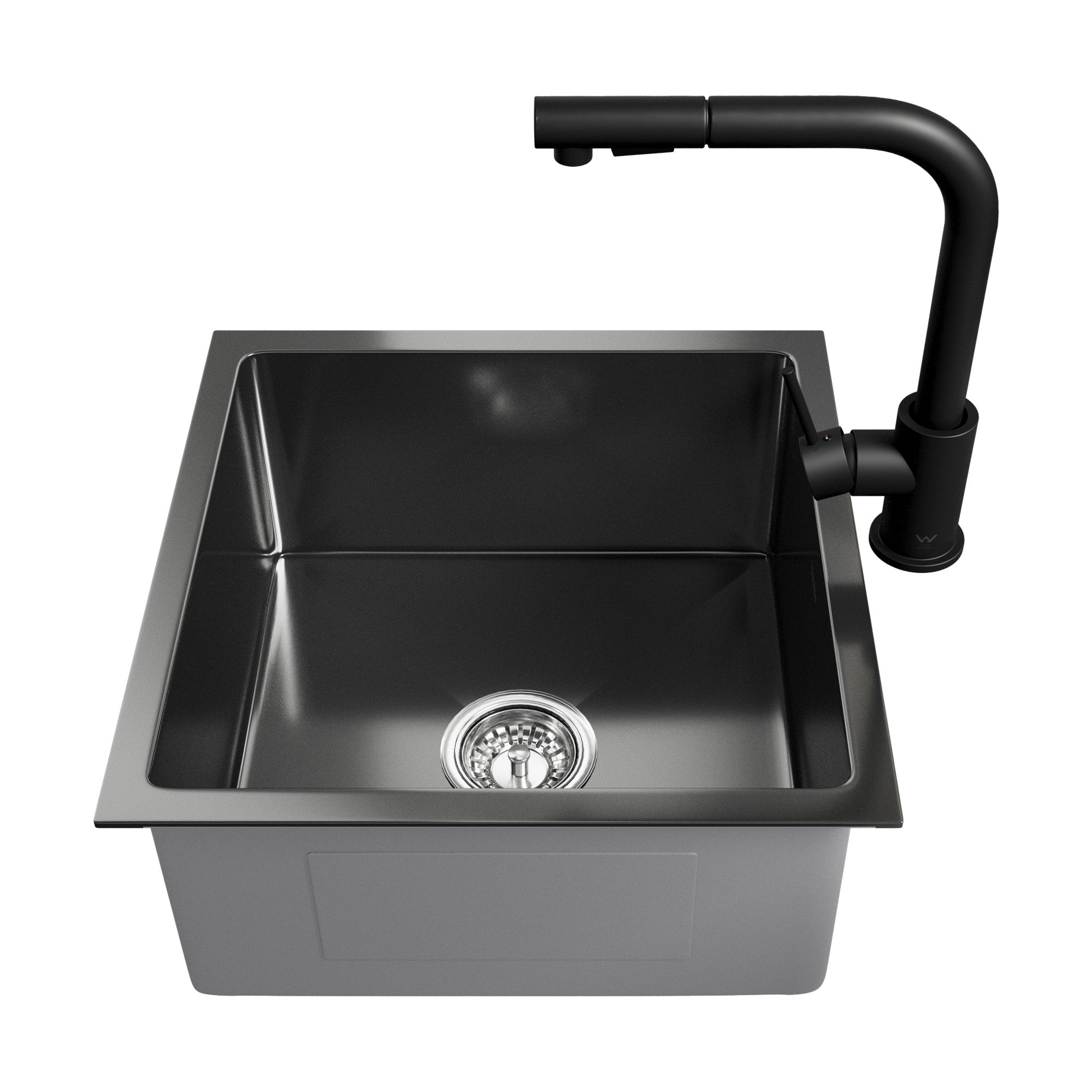 Welba Kitchen Sink 44X44CM With Pull Out Mixer Tap Stainless Steel Basin Black - Sunyee