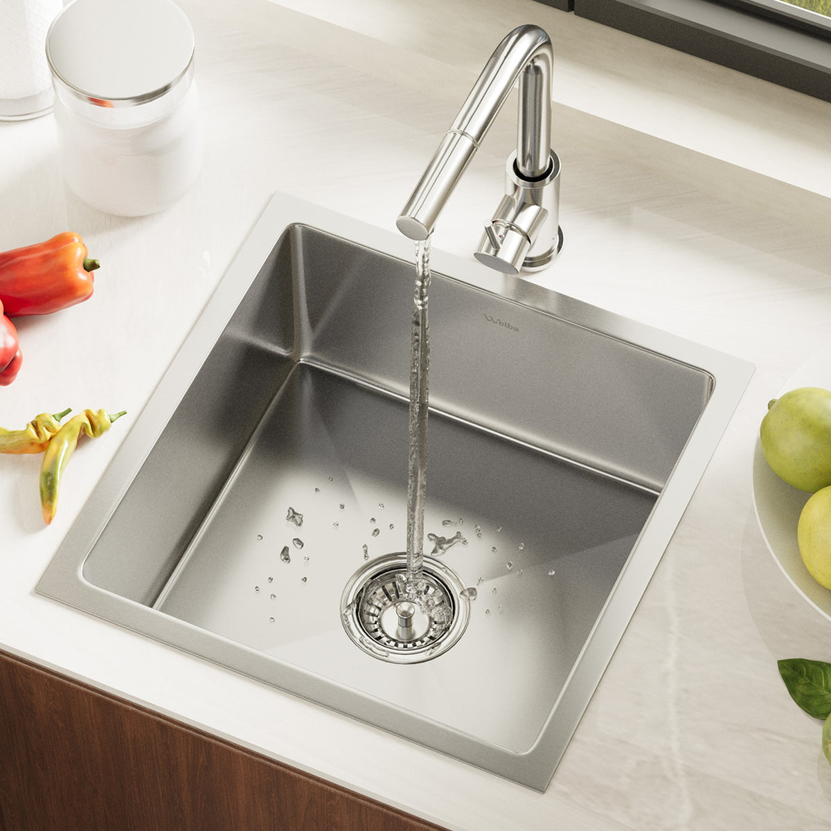 Welba Kitchen Sink 44X44CM With Pull Out Mixer Tap Stainless Steel Single Bowl - Sunyee