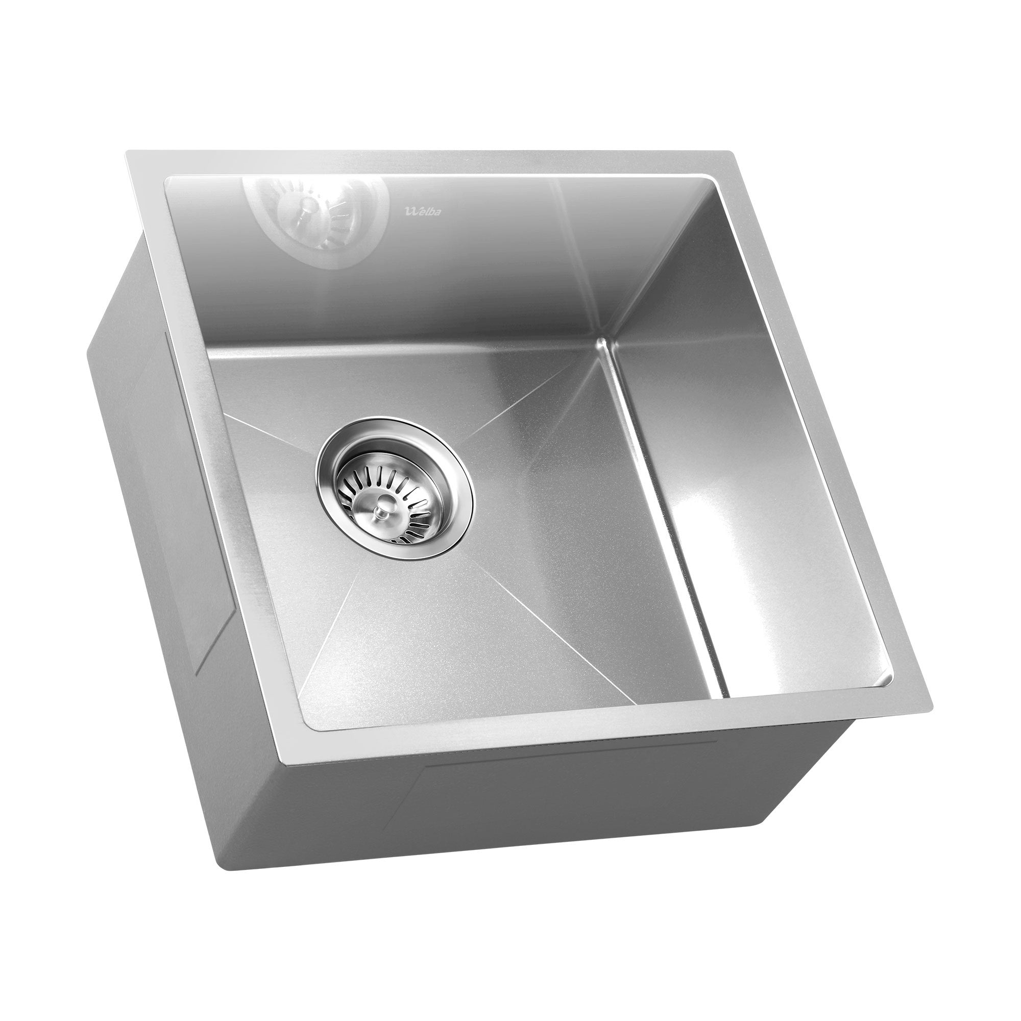 Welba Kitchen Sink 44X44CM Stainless Steel Single Bowl Basin With Waste Silver - Sunyee