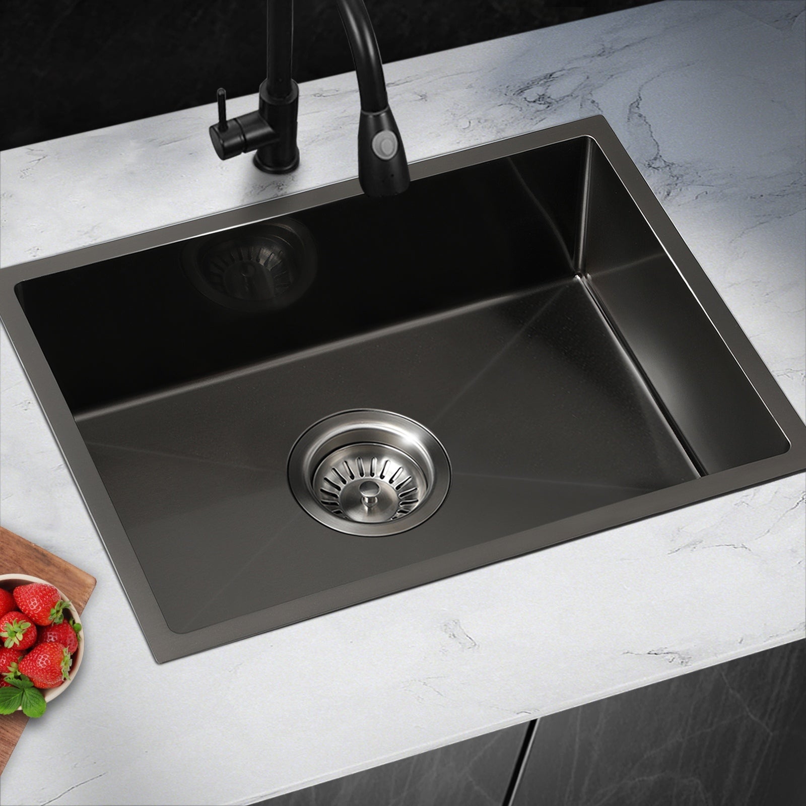 Welba Kitchen Sink Stainless Steel Single Double Bowl Basin With Waste Black - Sunyee
