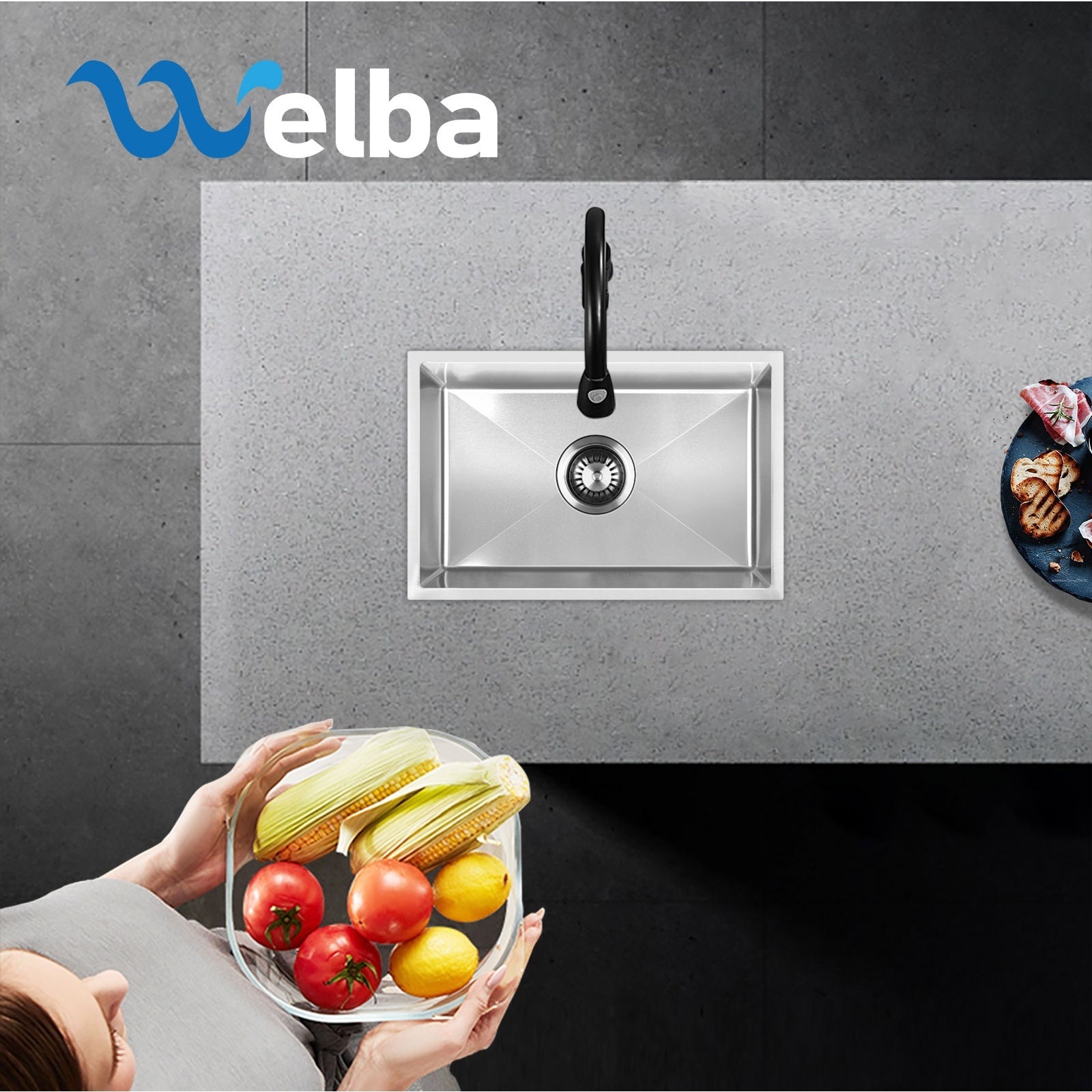 Welba Kitchen Sink 45X30CM Stainless Steel Single Bowl Basin With Waste Silver - Sunyee