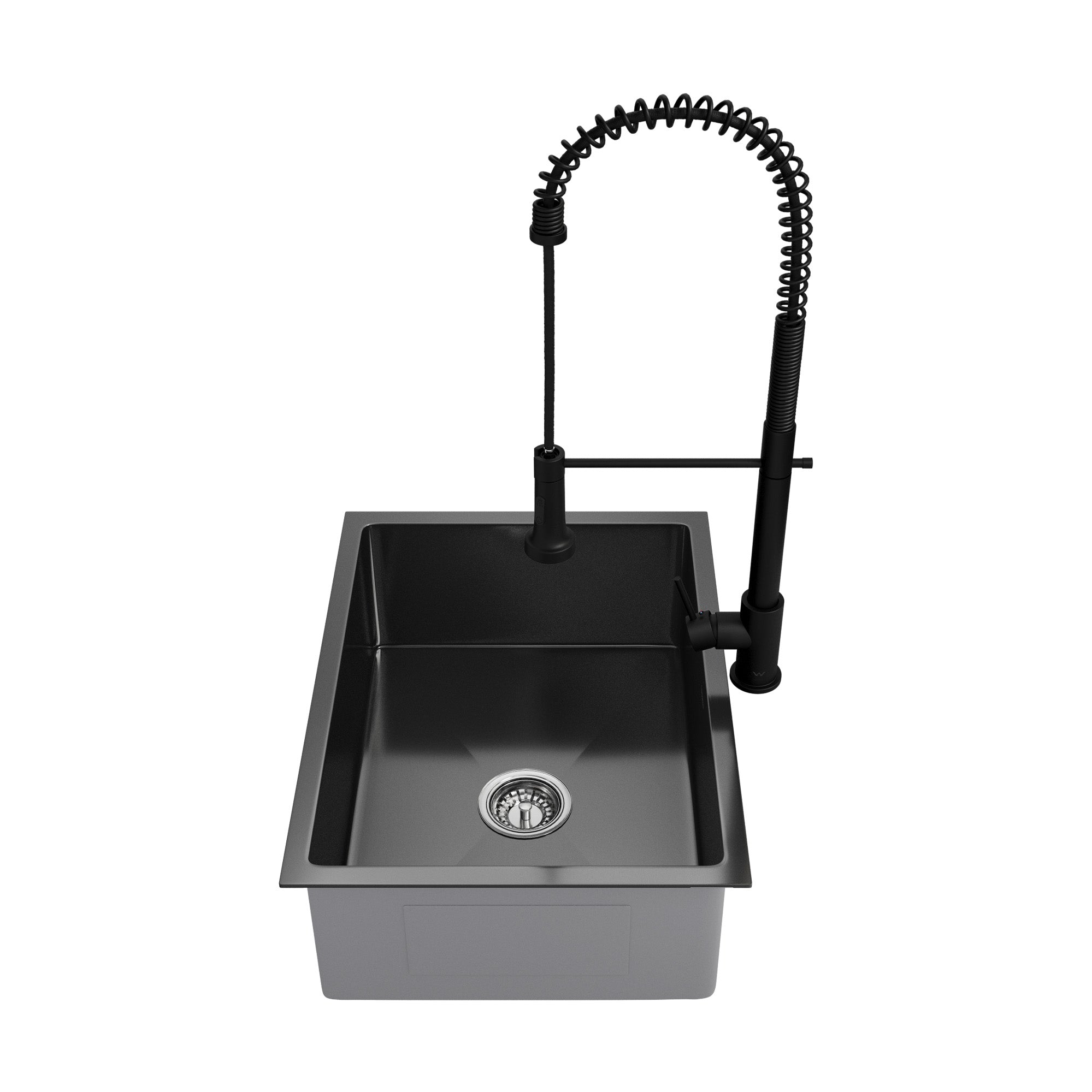 Welba Kitchen Sink 60X45CM With Pull Out Mixer Tap Stainless Steel Basin Black - Sunyee