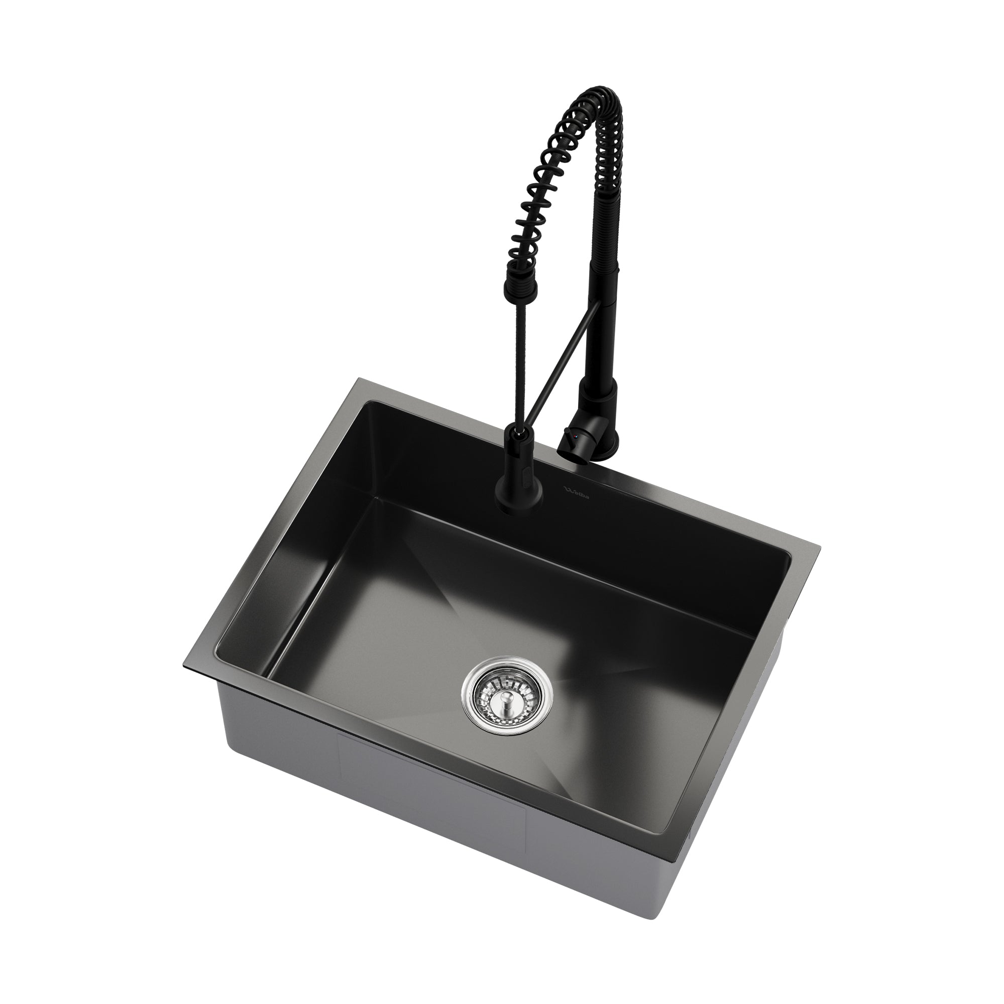 Welba Kitchen Sink 60X45CM With Pull Out Mixer Tap Stainless Steel Basin Black - Sunyee