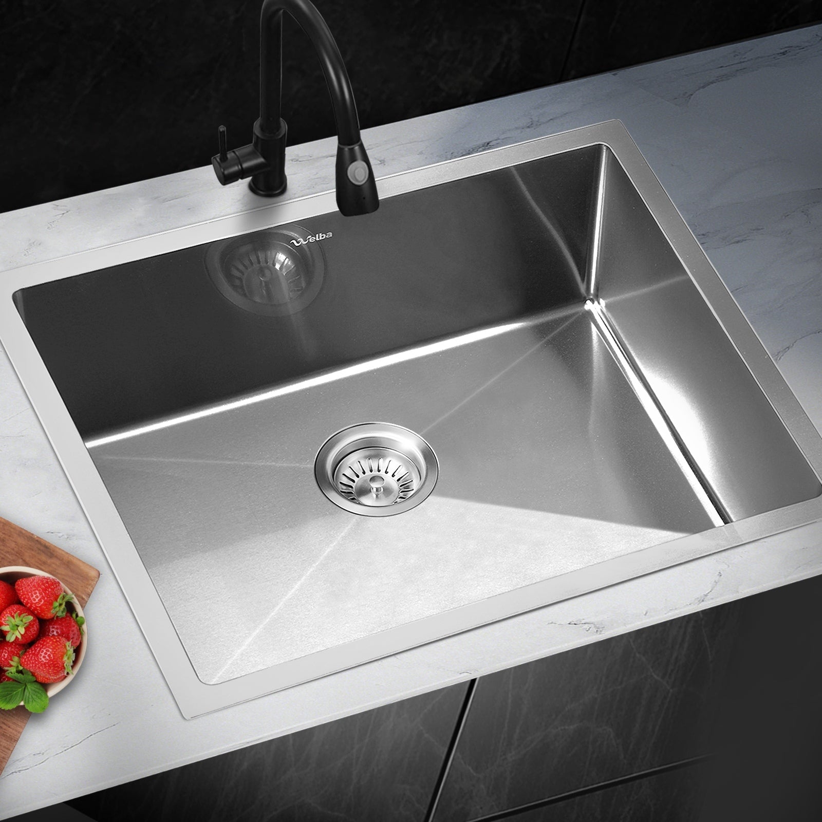 Welba Kitchen Sink 60X45CM Stainless Steel Single Bowl Basin With Waste Silver - Sunyee