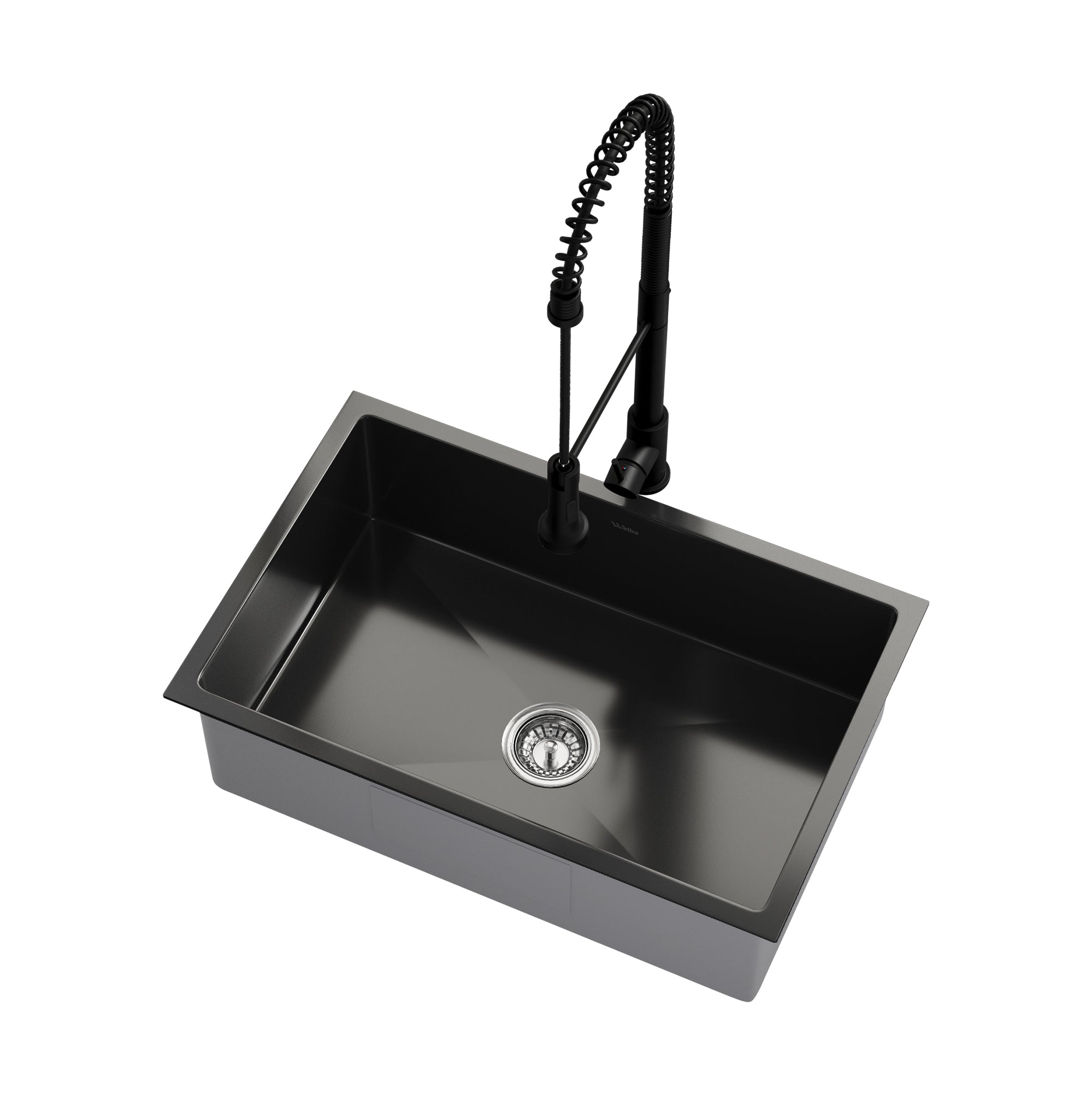 Welba Kitchen Sink 70X45CM With Pull Out Mixer Tap Stainless Steel Basin Black - Sunyee