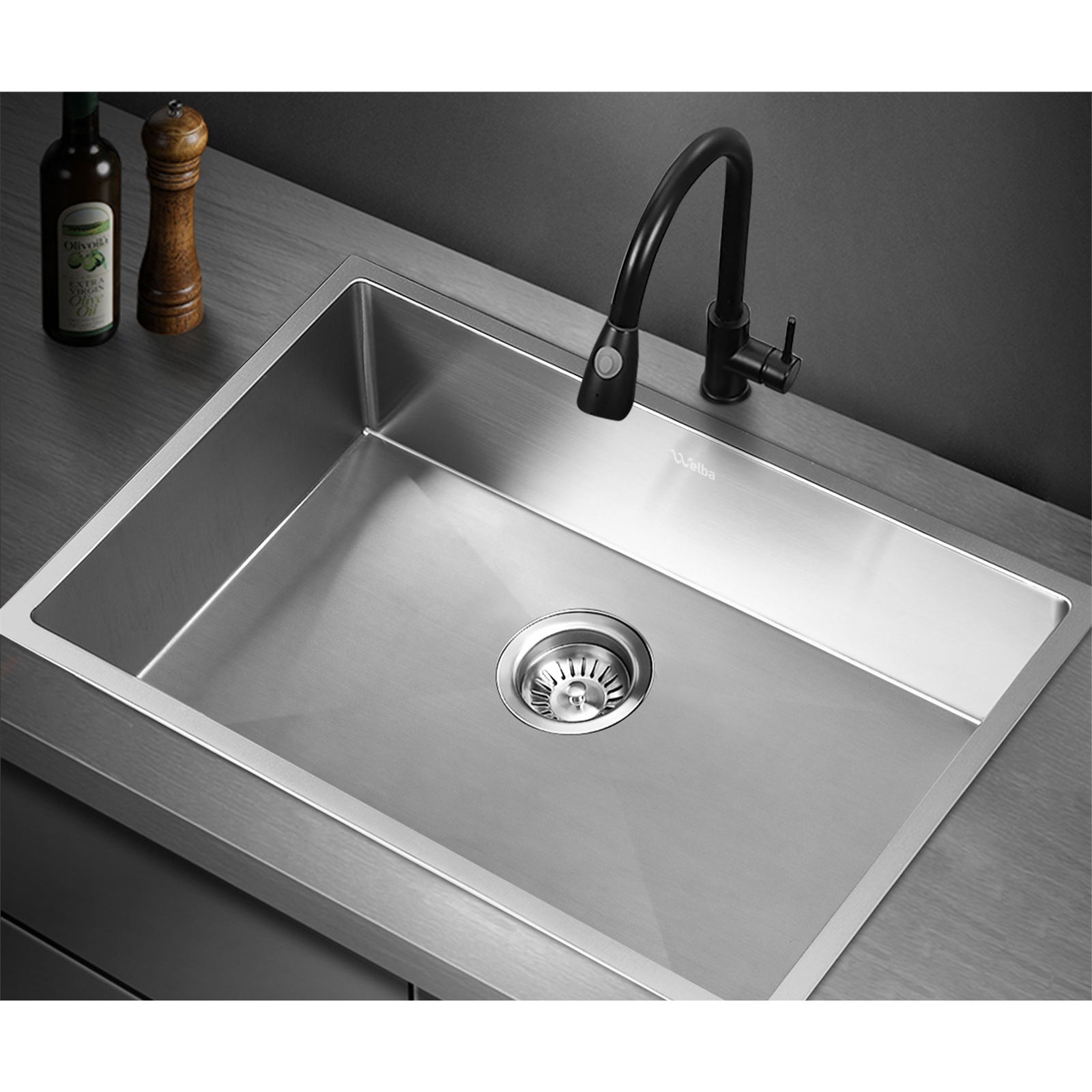 Welba Kitchen Sink 70X45CM Stainless Steel Single Bowl Basin With Waste Silver - Sunyee