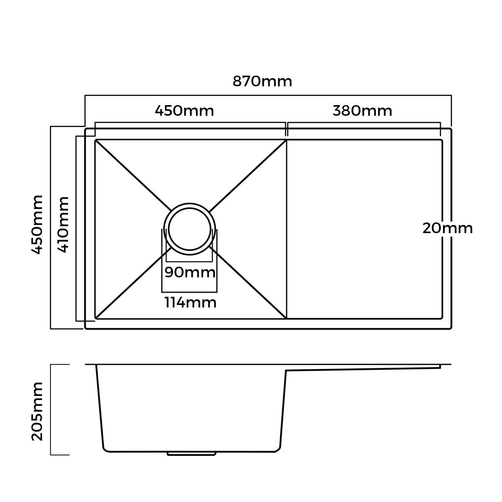 Welba Kitchen Sink 87X45CM Stainless Steel Single Bowl Basin With Waste Black - Sunyee