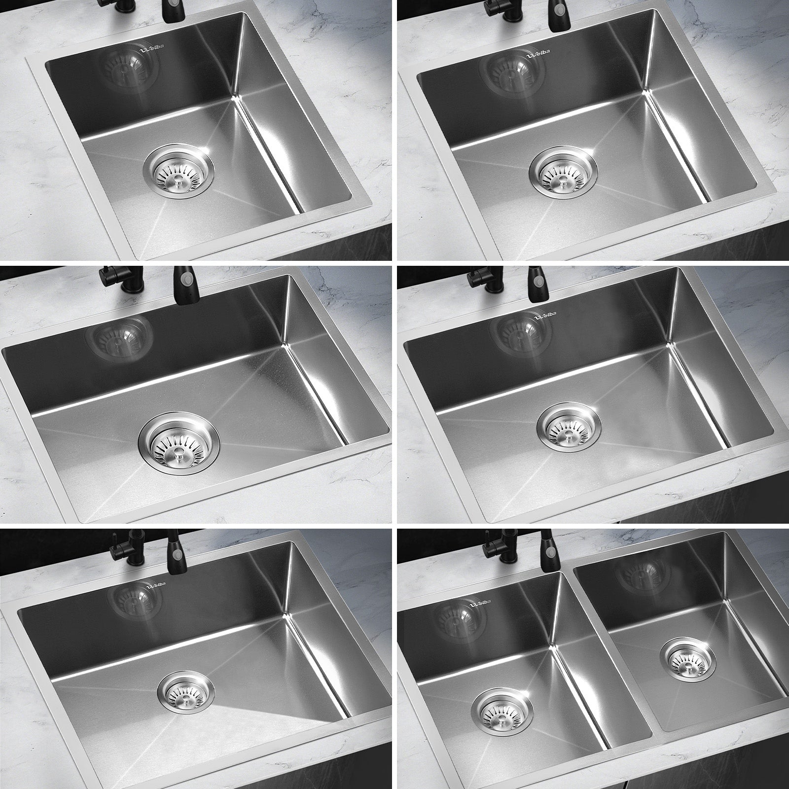 Welba Kitchen Sink Stainless Steel Single Double Bowl Basin With Waste Silver - Sunyee