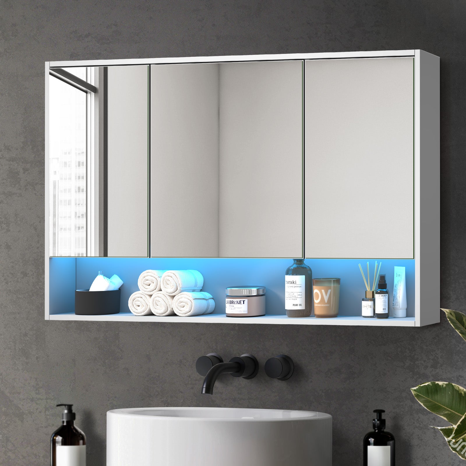Welba Bathroom Mirror Cabinet LED Light Medicine Shaving Wall Storage 1200x750mm - Sunyee