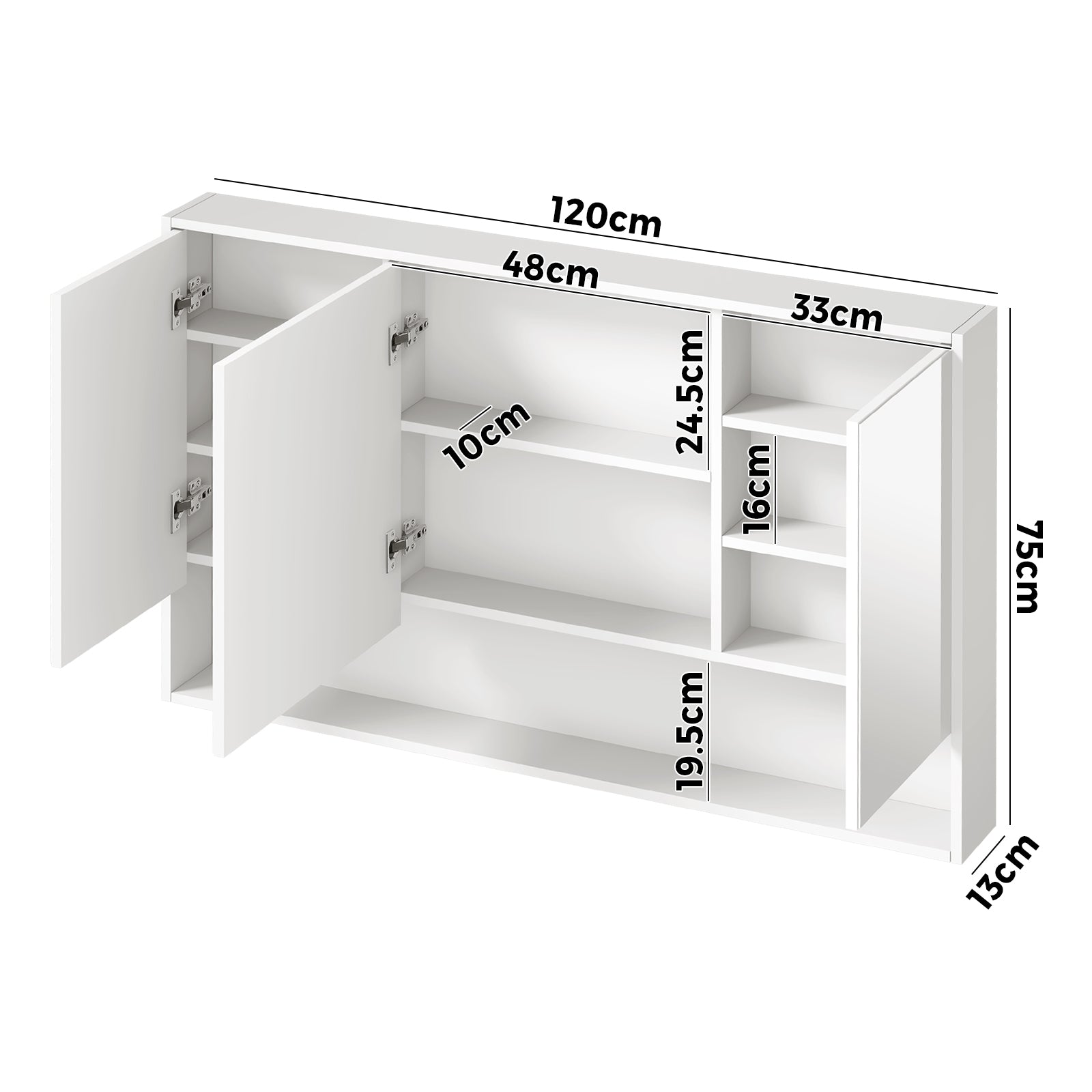 Welba Bathroom Mirror Cabinet LED Light Medicine Shaving Wall Storage 1200x750mm - Sunyee