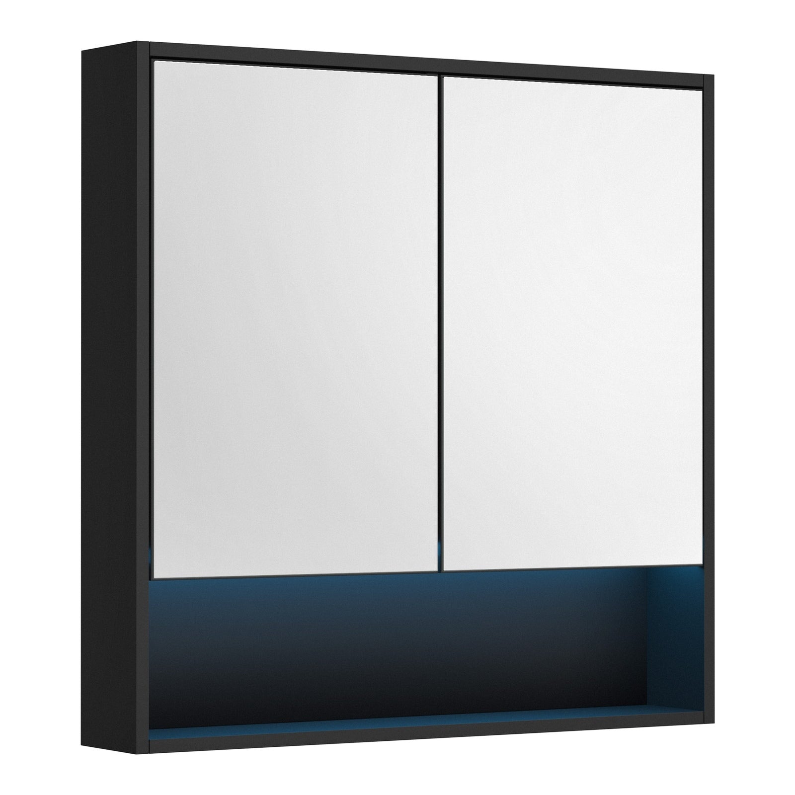 Welba Bathroom Mirror Cabinet LED Medicine Shaving Wall Storage 750x750mm Black - Sunyee