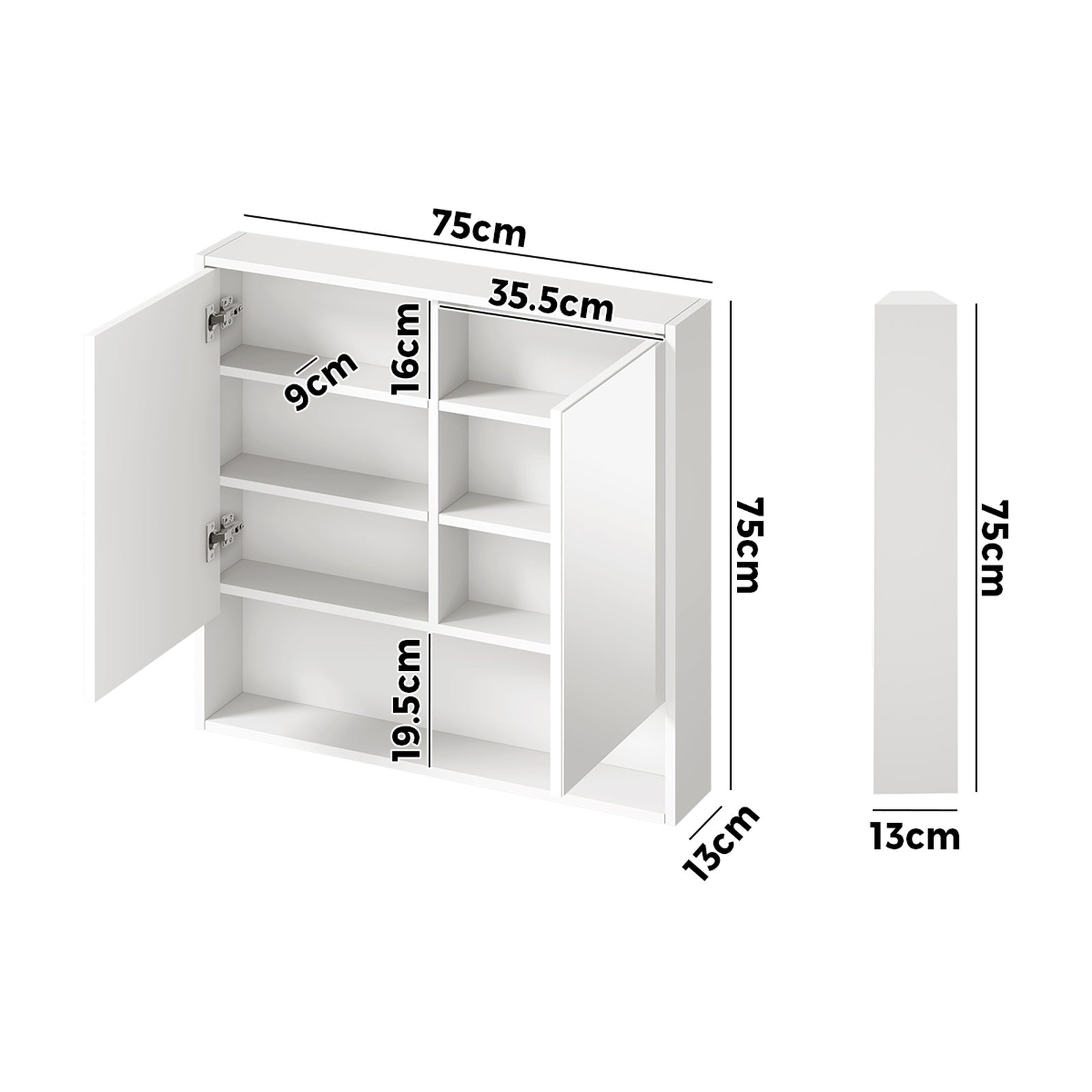 Welba Bathroom Mirror Cabinet LED Light Medicine Shaving Wall Storage 750x750mm - Sunyee