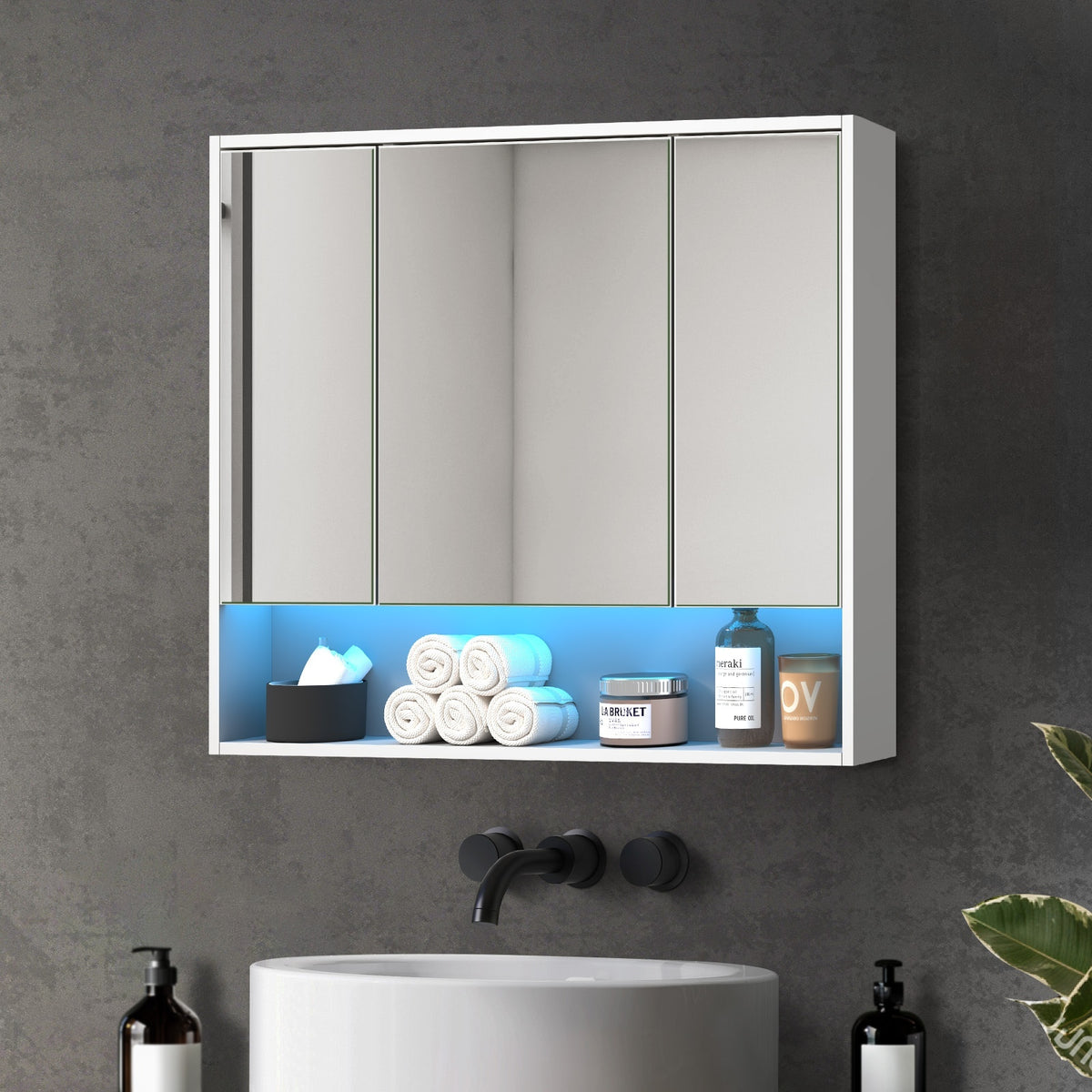 Welba Bathroom Mirror Cabinet LED Light Medicine Shaving Wall Storage 900x750mm - Sunyee