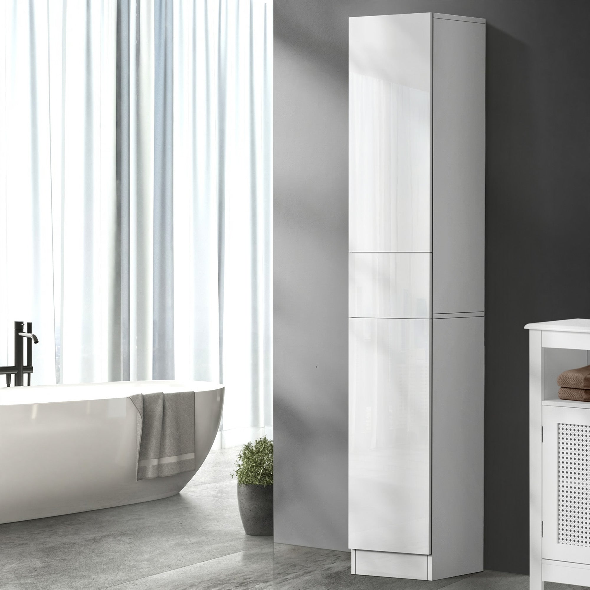 Oikiture Tall Bathroom Cabinet Storage Laundry Slim Toilet Floor Cupboard White - Sunyee