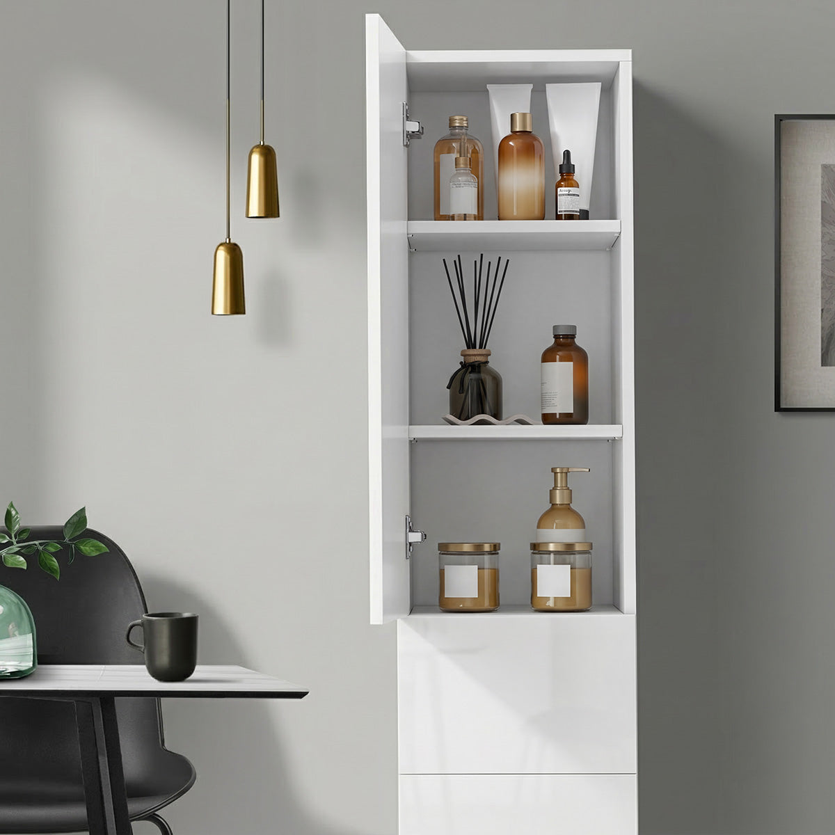 Oikiture Tall Bathroom Cabinet Storage Laundry Slim Toilet Floor Cupboard White - Sunyee