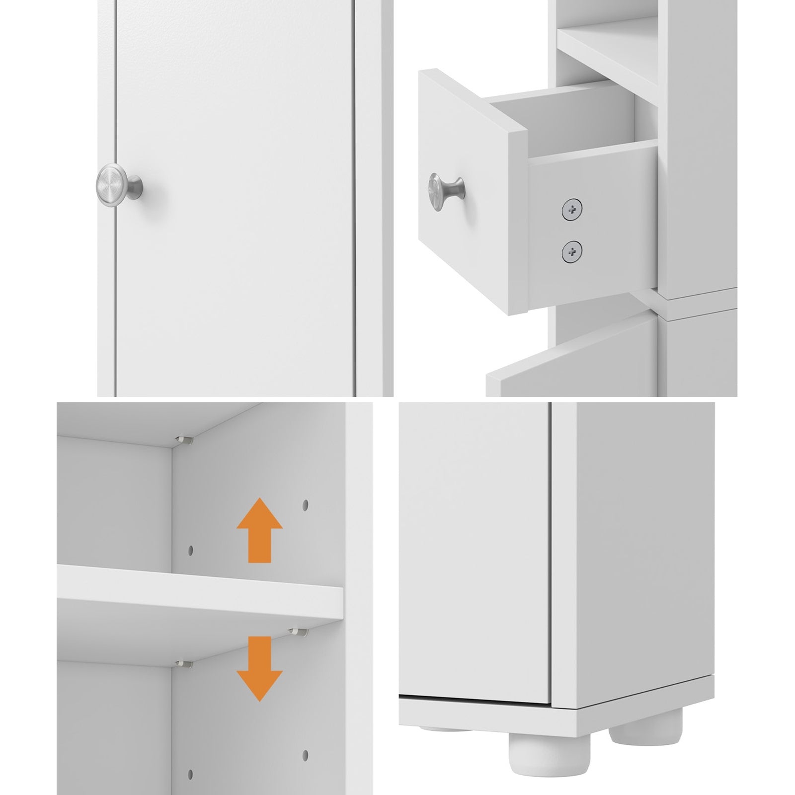 Oikiture Tall Bathroom Storage Cabinet Shelf Drawer Tallboy Cupboard White