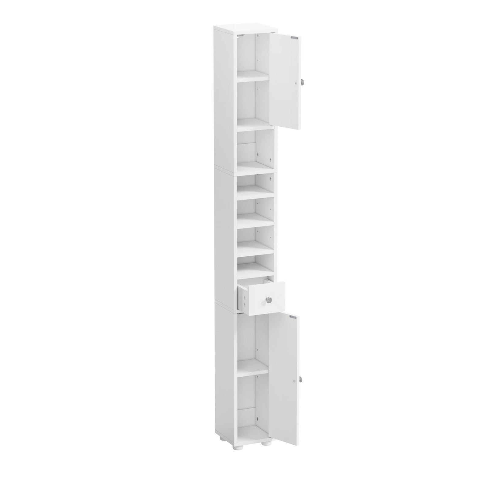 Oikiture Tall Bathroom Storage Cabinet Shelf Drawer Tallboy Cupboard White