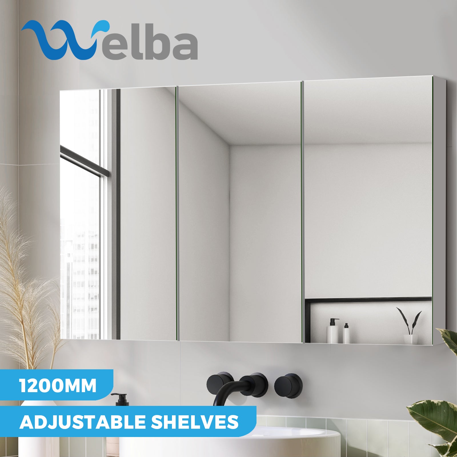 Welba Bathroom Mirror Cabinet Vanity Medicine Wall Storage 600/750/900/1200mm - Sunyee