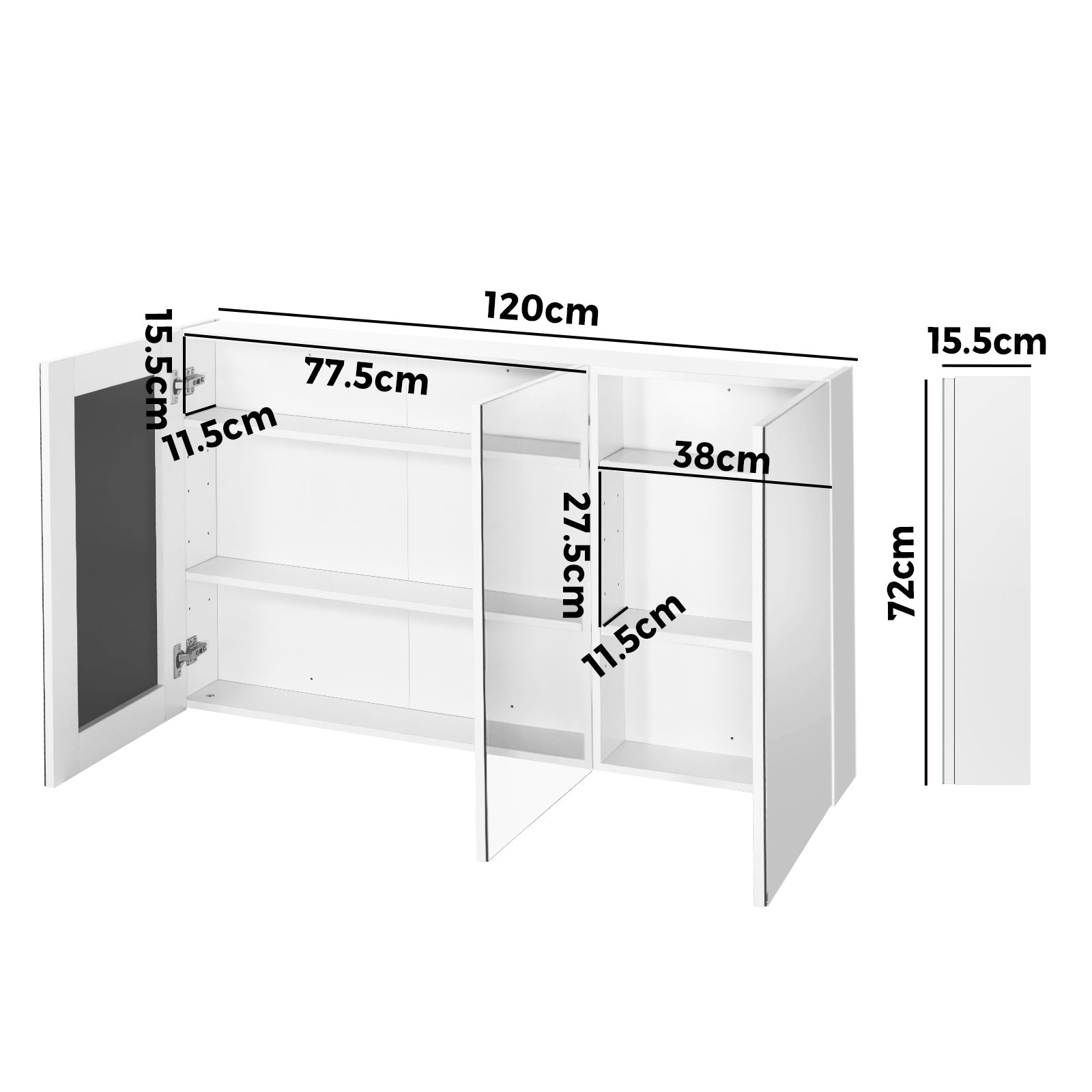 Welba Bathroom Mirror Cabinet Vanity Medicine Wall Shaving Storage 1200mmx720mm - Sunyee