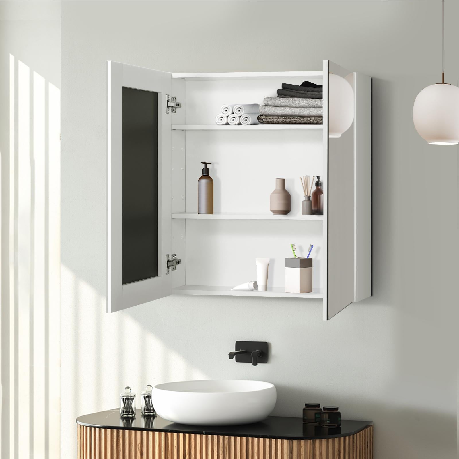 Welba Bathroom Mirror Cabinet Vanity Medicine Shaving Wall Storage 600mmx720mm - Sunyee