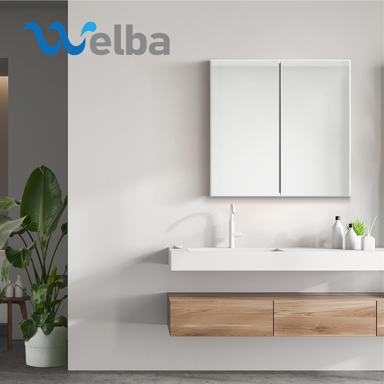 Welba Bathroom Mirror Cabinet Vanity Medicine Shaving Wall Storage 600mmx720mm - Sunyee