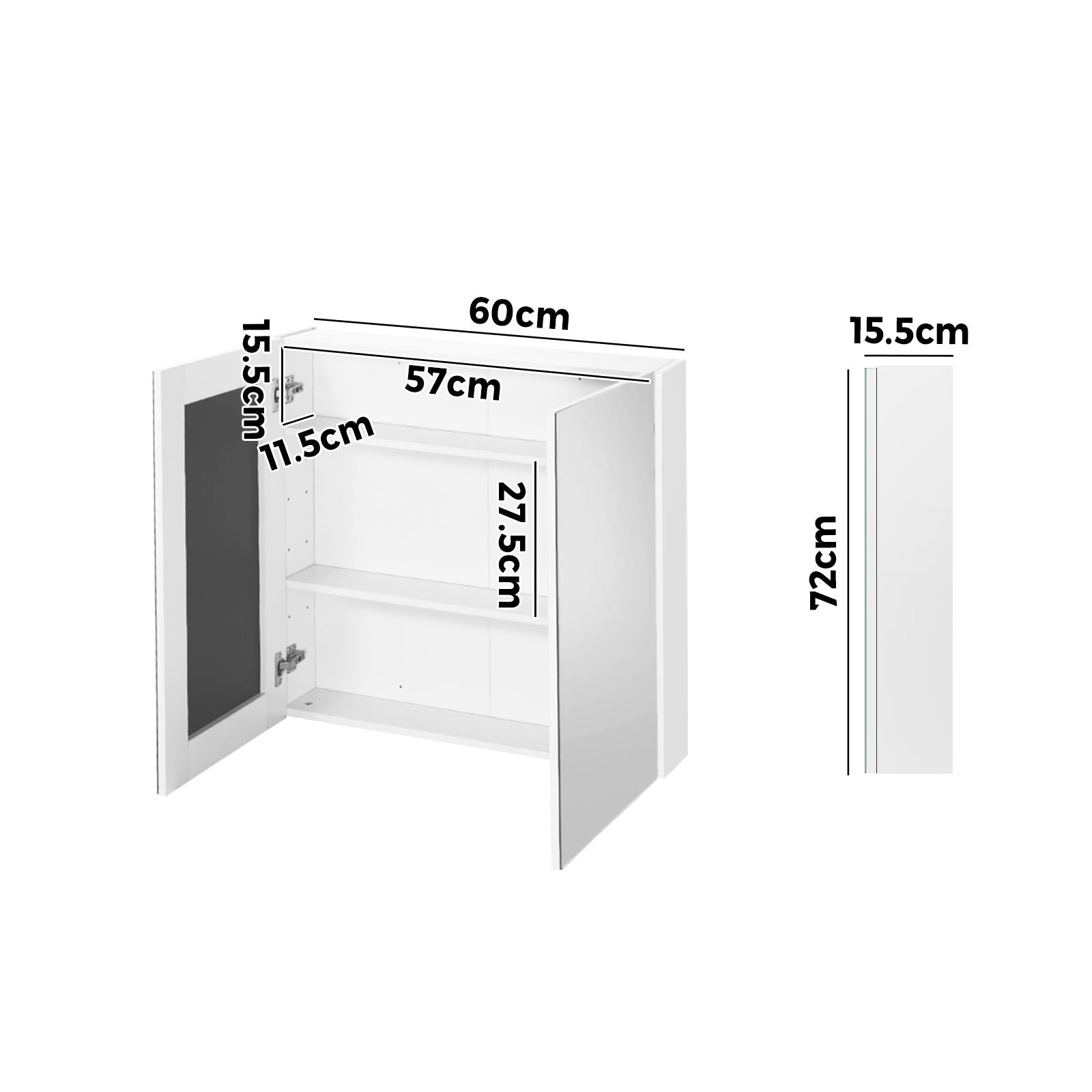 Welba Bathroom Mirror Cabinet Vanity Medicine Shaving Wall Storage 600mmx720mm - Sunyee