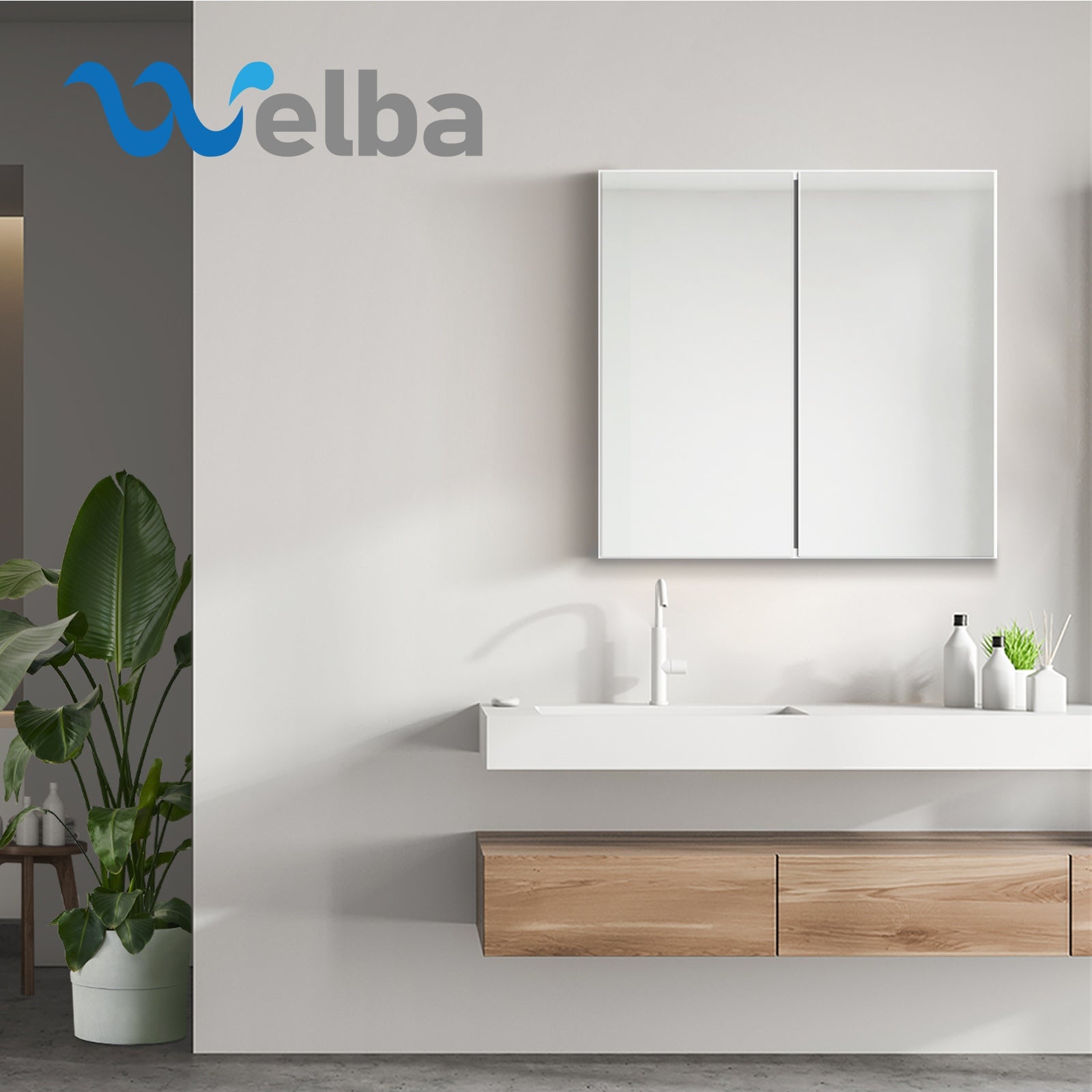 Welba Bathroom Mirror Cabinet Vanity Medicine Shaving Wall Storage 750mmx720mm - Sunyee