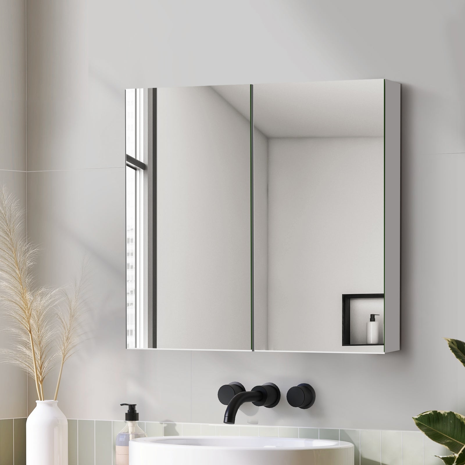 Welba Bathroom Mirror Cabinet Vanity Medicine Shaving Wall Storage 750mmx720mm - Sunyee