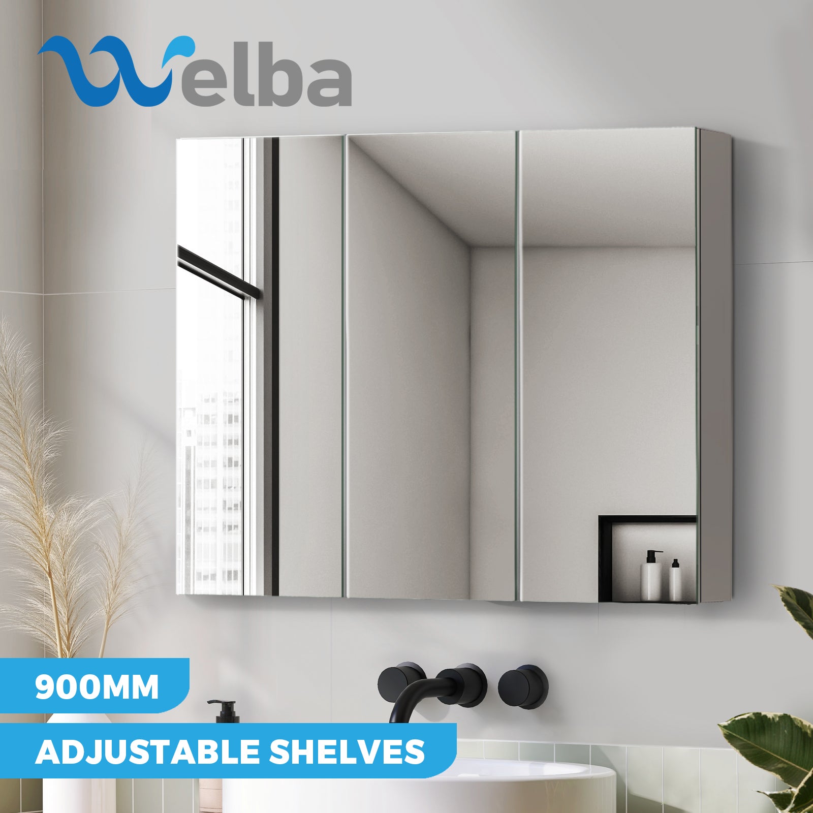 Welba Bathroom Mirror Cabinet Vanity Medicine Wall Storage 600/750/900/1200mm - Sunyee
