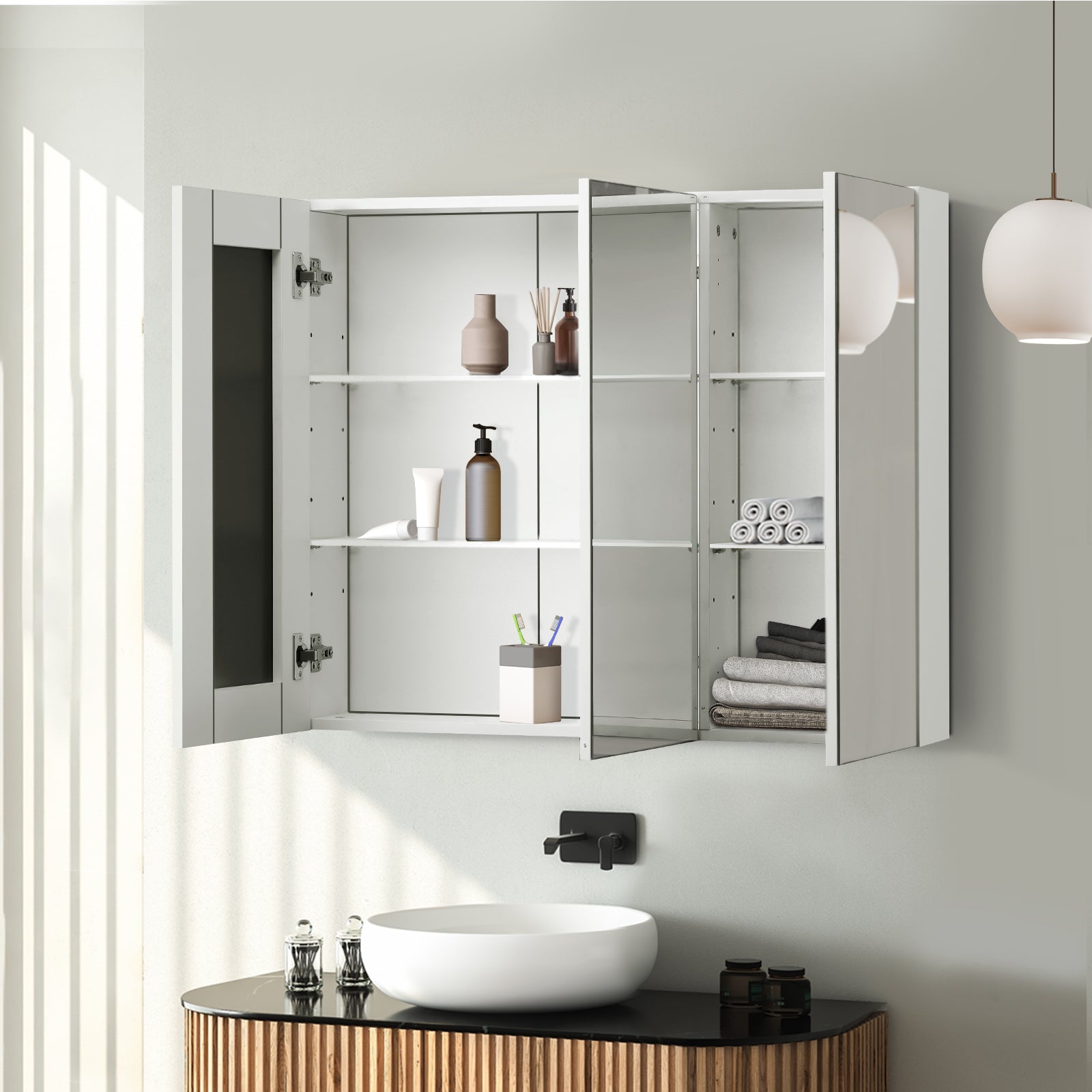 Welba Bathroom Mirror Cabinet Vanity Medicine Wall Storage White 900mm x 720mm - Sunyee
