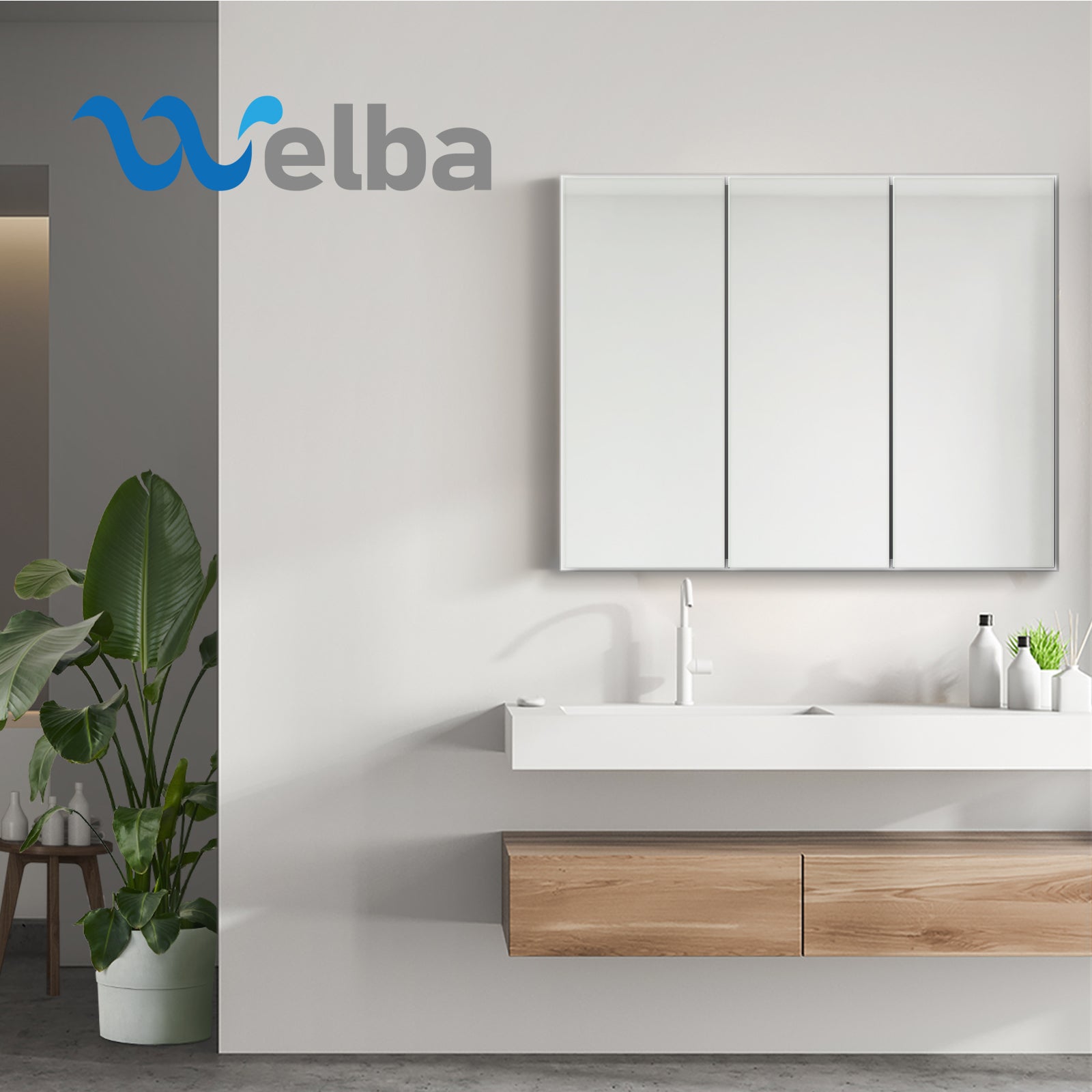 Welba Bathroom Mirror Cabinet Vanity Medicine Wall Storage White 900mm x 720mm - Sunyee